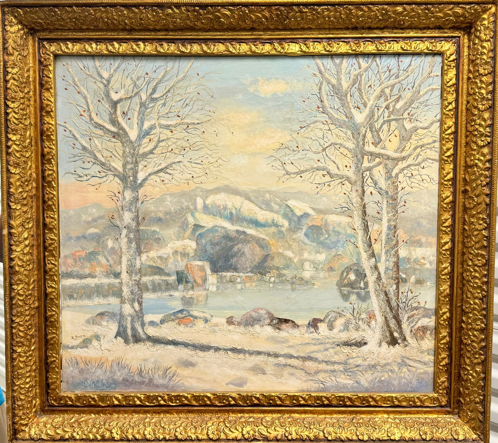 Antique American School Impressionist Winter Scene Oil Painting Signed (1 of 4)