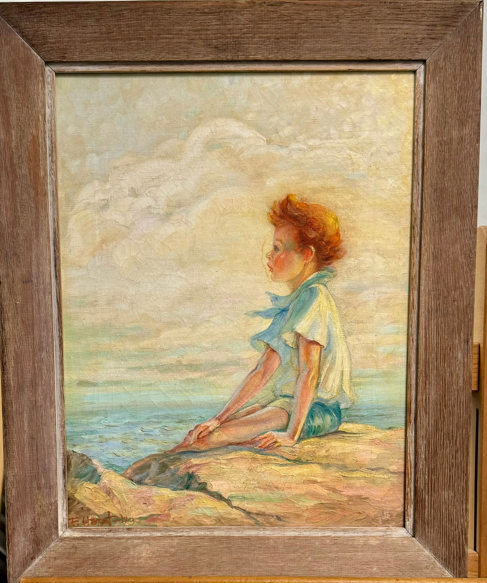 Antique American School Impressionist Illustration Figurative Style of Jessie Wilcox Smith Oil (1 of 5)
