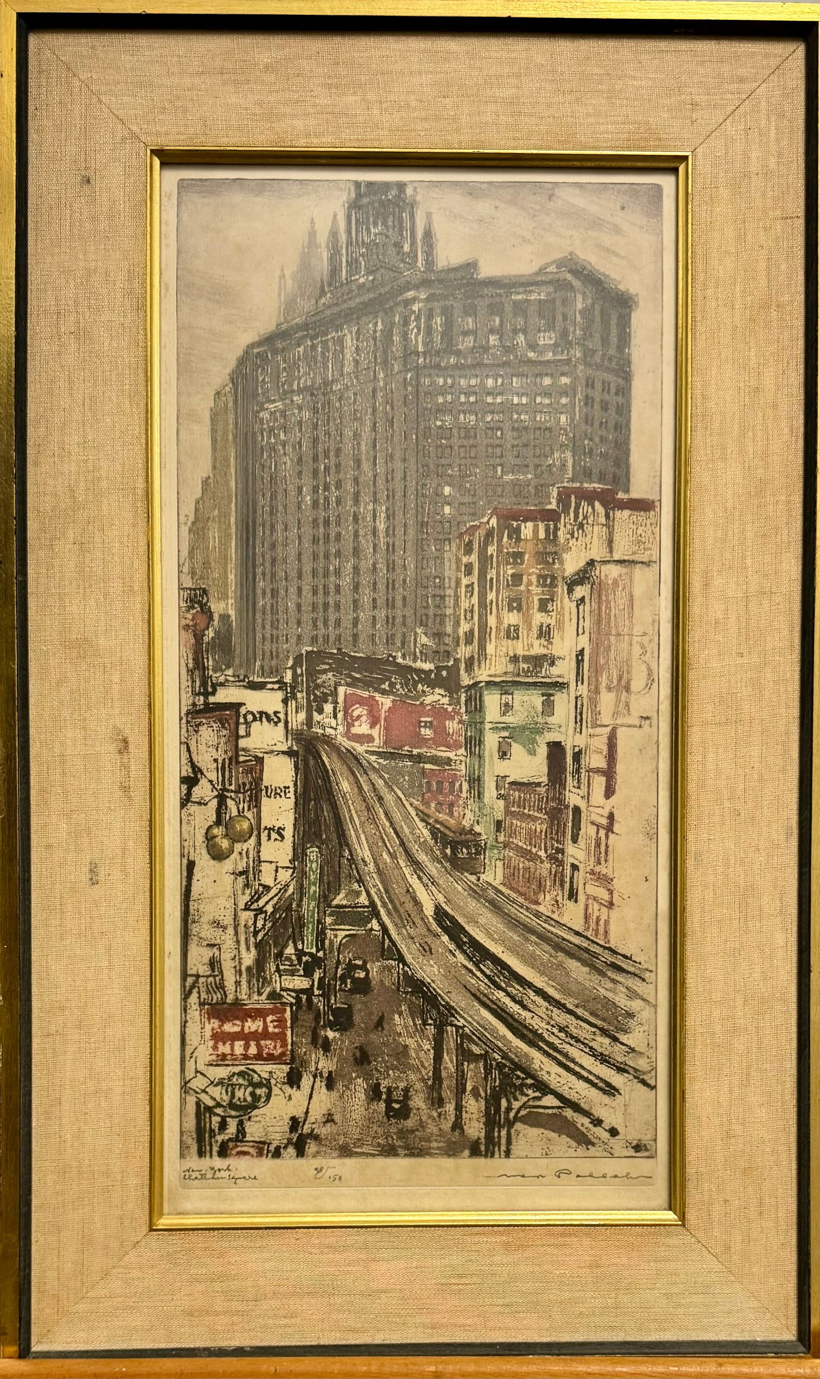 Vintage American School California Artist Max Pollak Colored Etching New York Signed #2 (1 of 7)