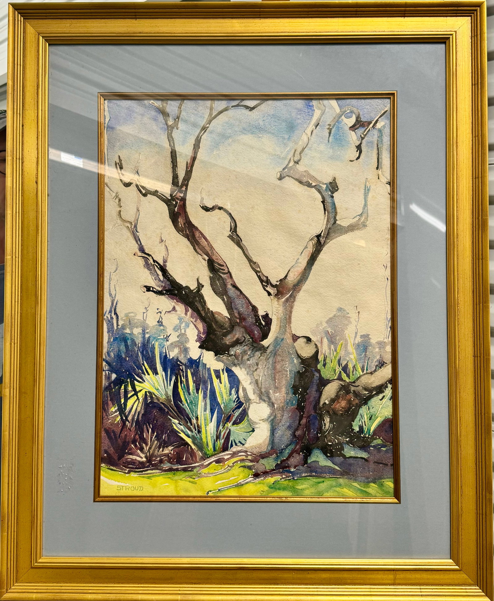 Vintage American School New Jersey Impressionist watercolor Clara Stroud SIgned: Vintage American School New Jersey Impressionist watercolor Clara Stroud Signed, SLL, entitled "The Old Tree", 23 x 16" image, 33 x 27" Overall Born in New Orleans, Louisiana, Clara Stroud settled in 