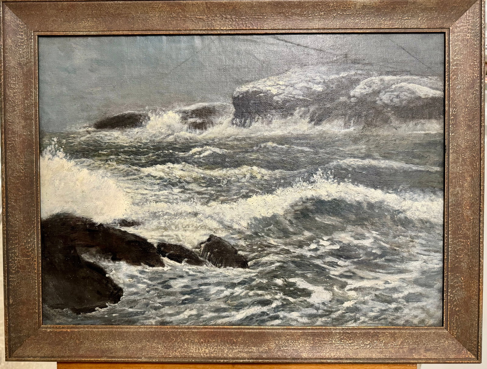Antique American School Impressionist Maine Coast Oil Painting: Antique American School Impressionist Maine Coast Oil Painting, signature not apparent, 16 x 22" Canvas, 19 x 25" Framed.
