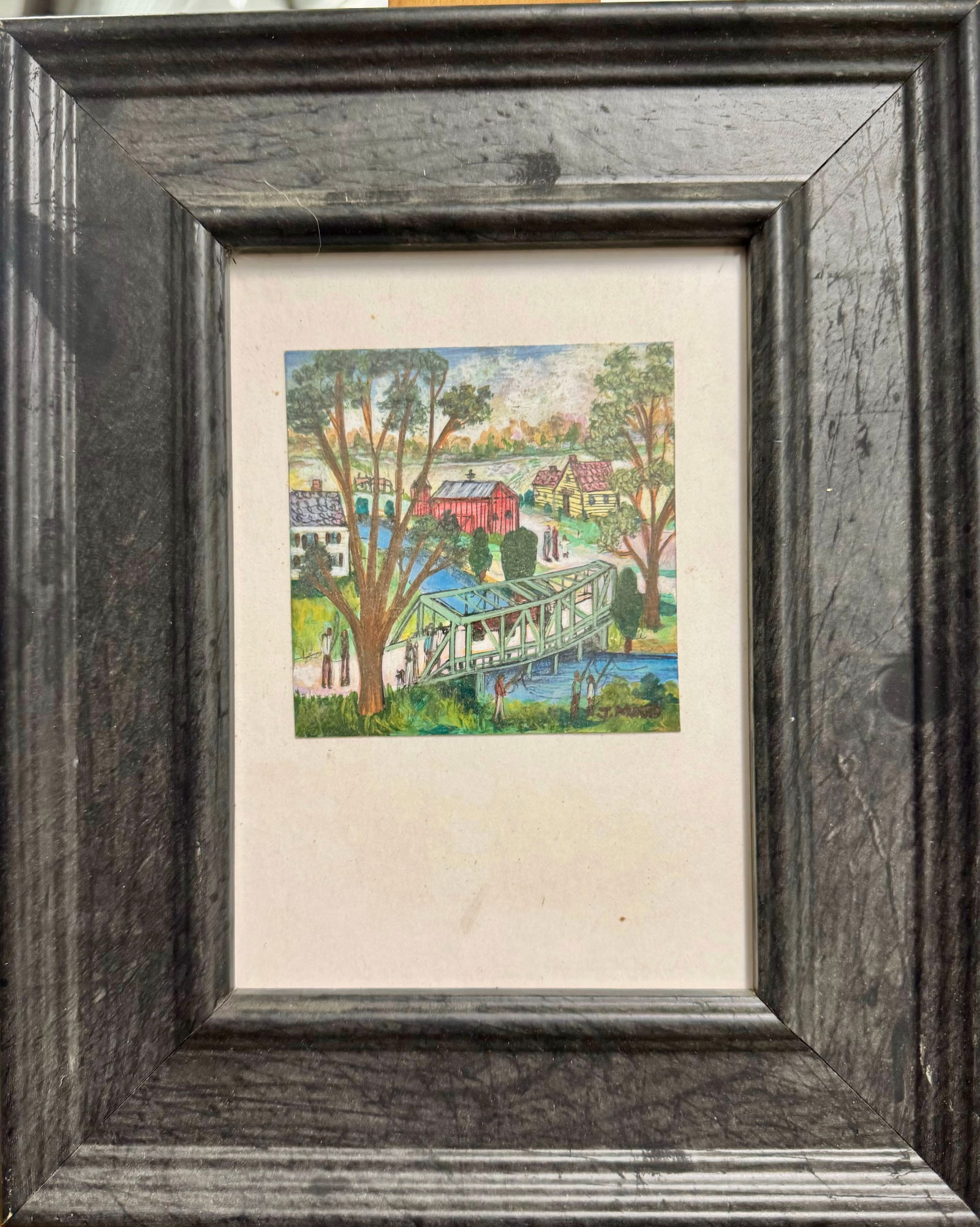 Vintage American School Folk Art Massachusetts Artist Janet Munro Mixed Media Signed (1 of 3)