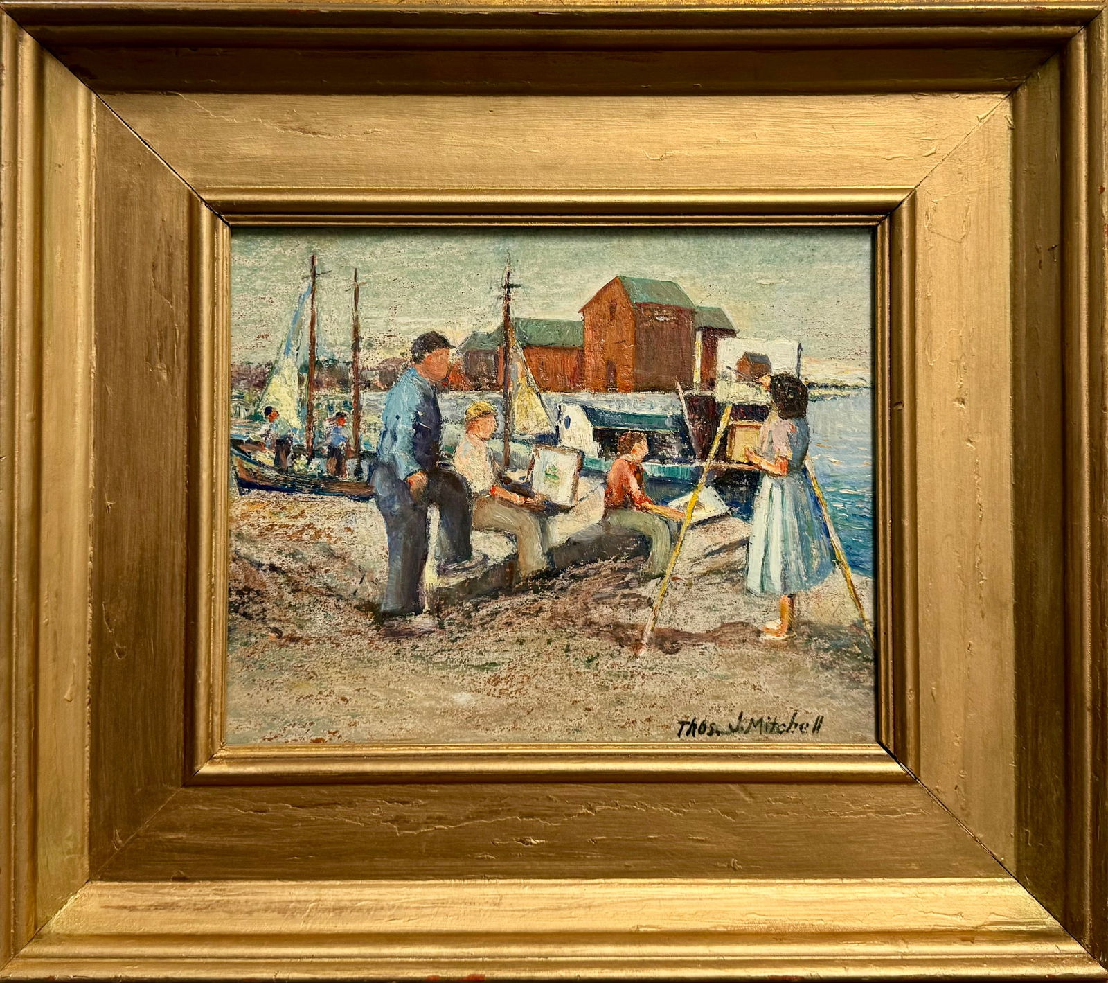 Vintage American School Impressionist New York Artist Thomas John Mitchell Rockport Scene Oil (1 of 4)