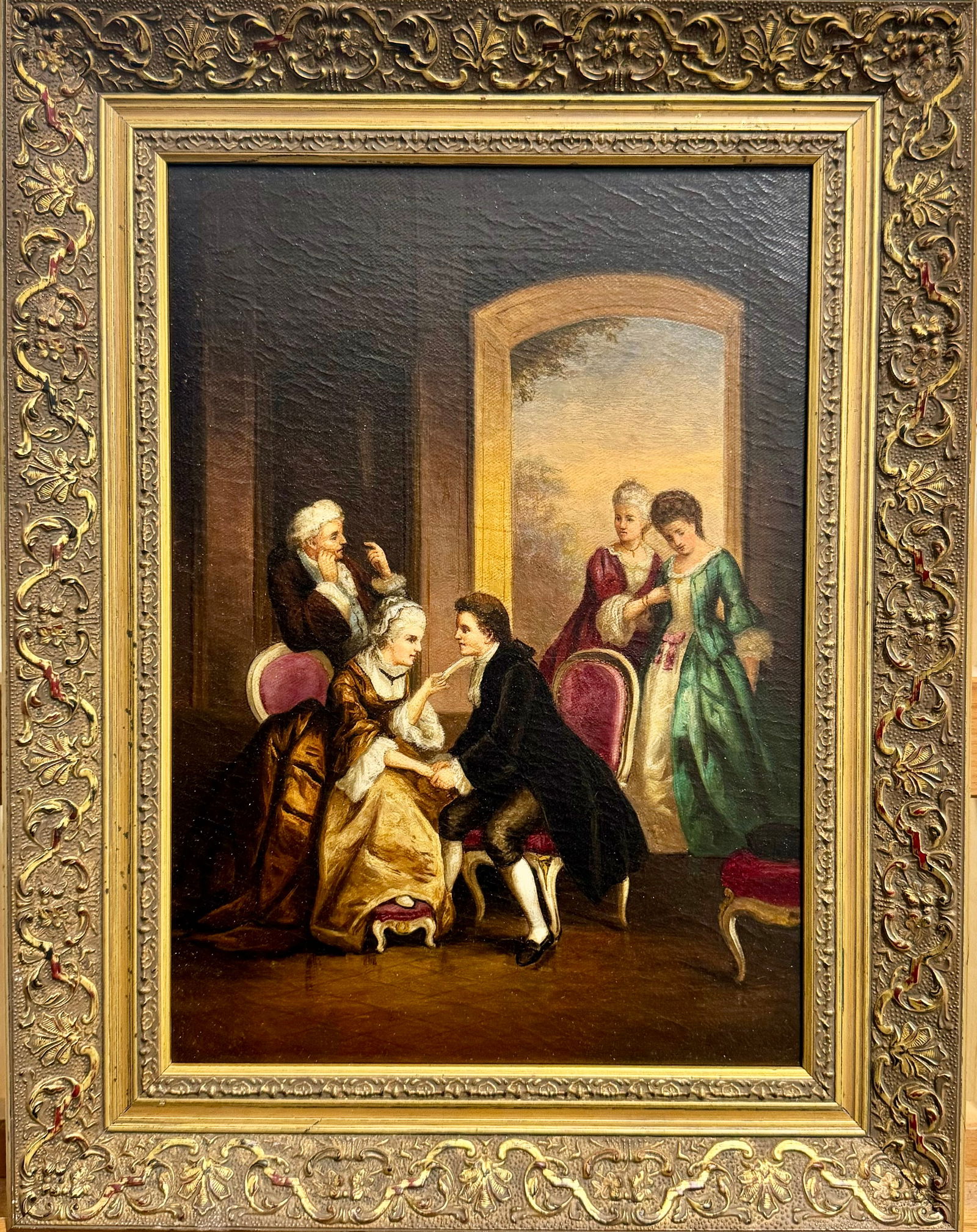 Antique French School 19th Century Courting Scene Oil Painting (1 of 4)