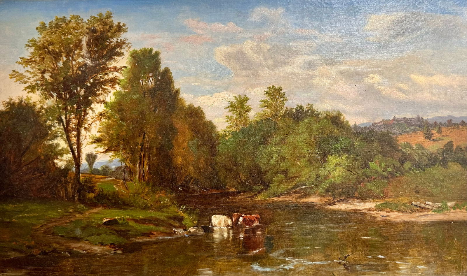 Antique 19th Century American Boston School landscape with Cows Oil Painting (1 of 4)