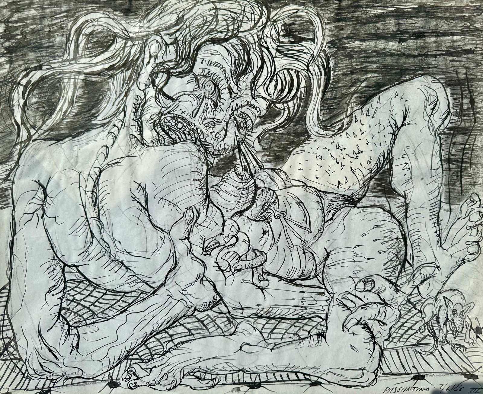 Vintage American School Chicago Artist Figurative Expressionist Peter Passuntino Brutalist Woman Ink (1 of 2)