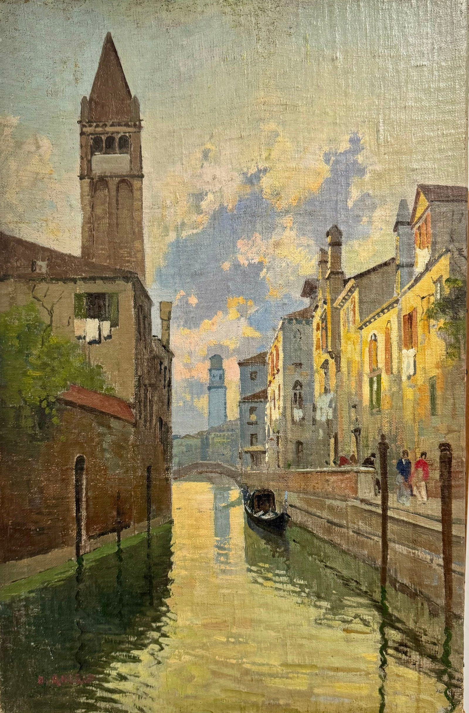 Antique American Impressionist Venice Oil Painting: Antique American Impressionist Venice Oil Painting, O/C, 28 x 18", prefessionally relined and cleaned