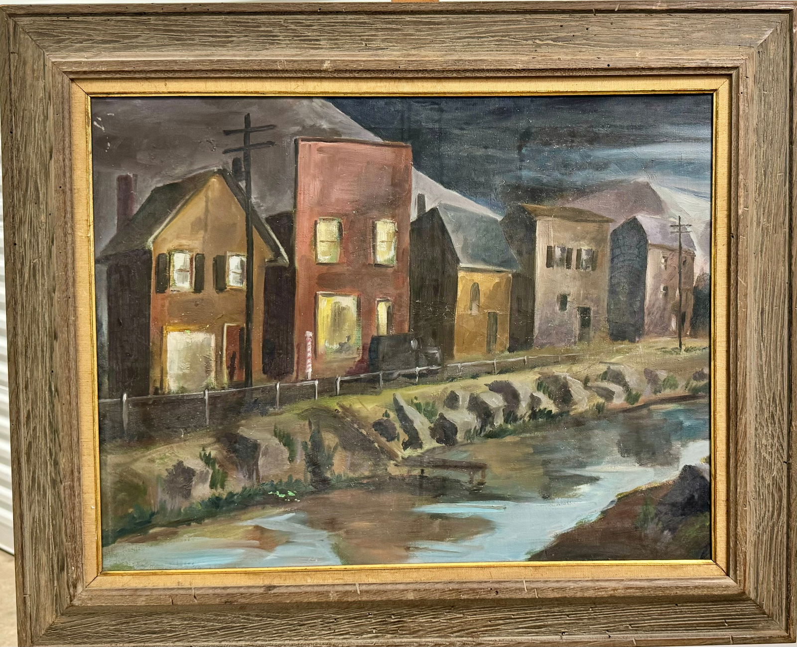 Vintage American Modernist New Hope Pennsylvania Canal Scene Oil Painting (1 of 5)
