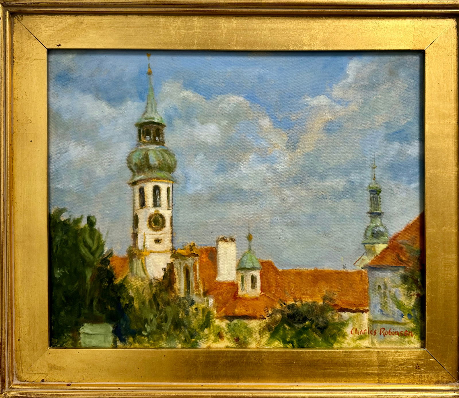 Vintage American Impressionist Oil Painting town scene signed (1 of 4)