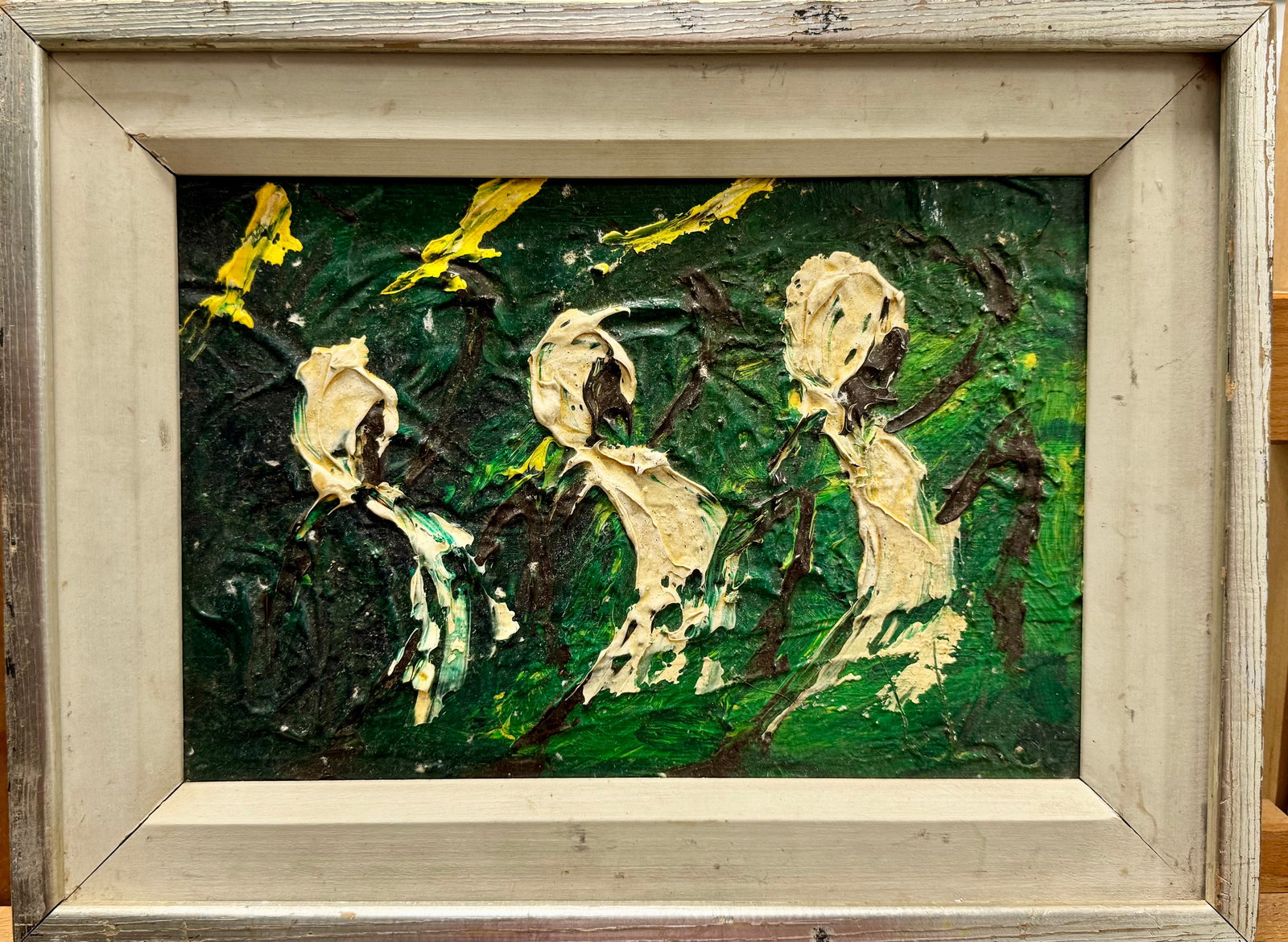 Vintage MCM Modernist African American Scene Oil Painting Signed (1 of 4)