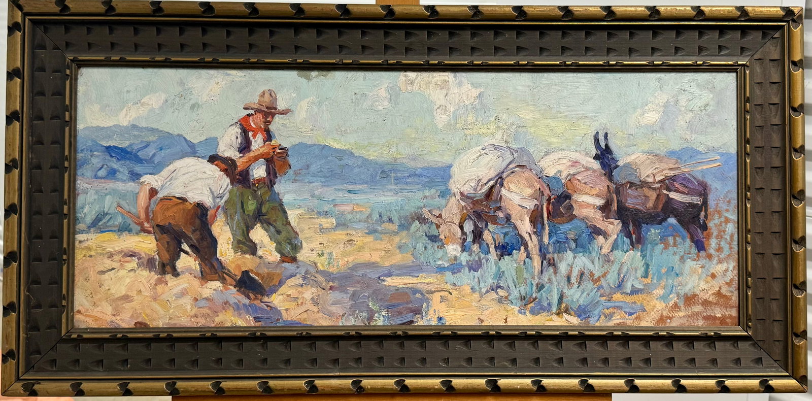 Museum Quality American Impressionist Illustration Western Cowboys Prospectors Oil Painting (1 of 6)