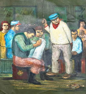 Vintage WPA American Artist Albert Pels Figurative Oil Painting: Vintage WPA American Artist Albert Pels Figurative Oil Painting, 18 x 14", "Early Morning Subway Riders" Albert Pels was an art educator and painter of figures, genre scenes, urban and rural images, a
