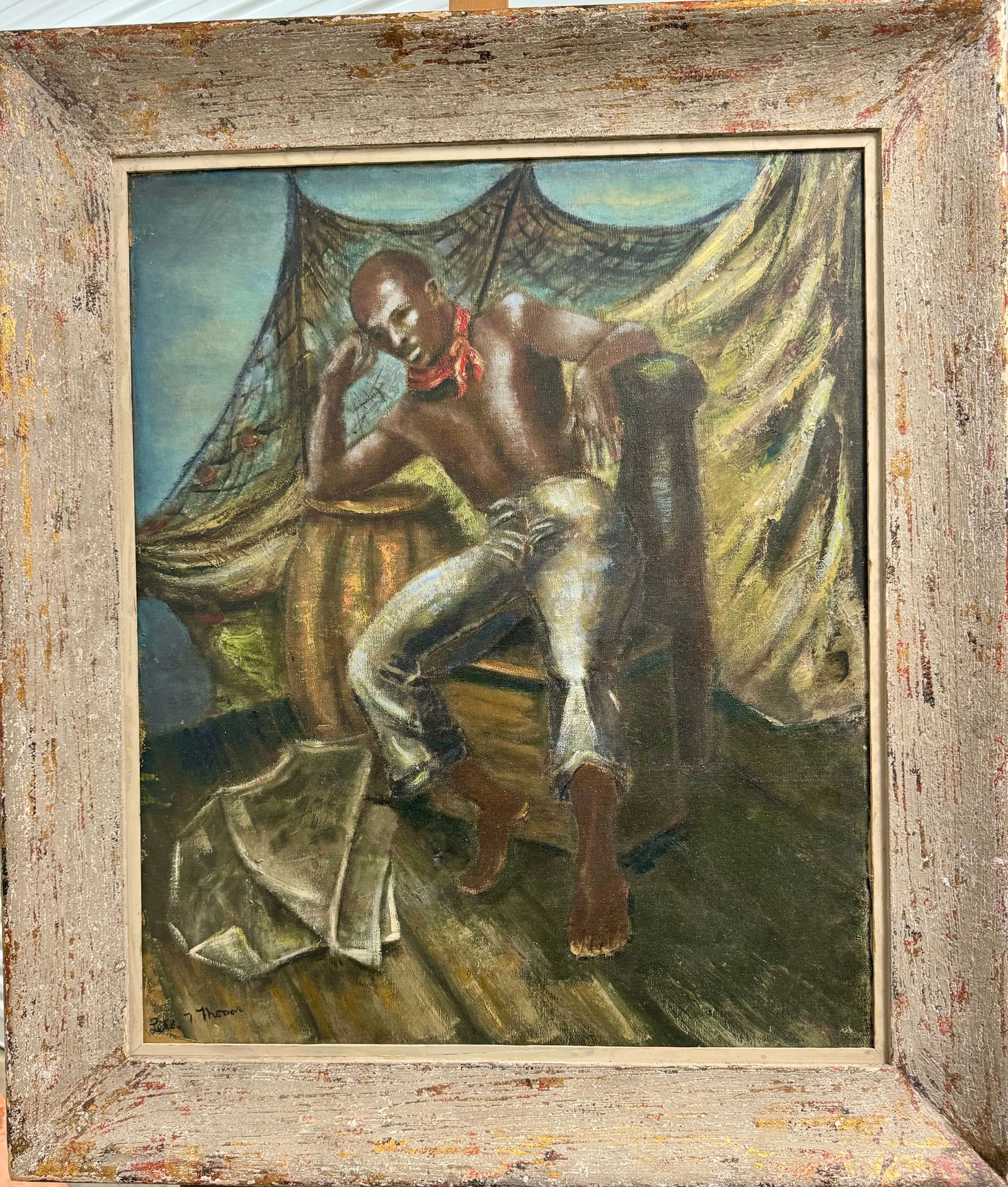 Rare Antique WPA American Florida Artist Leta Turtle Thomas African American Oil Painting (1 of 7)