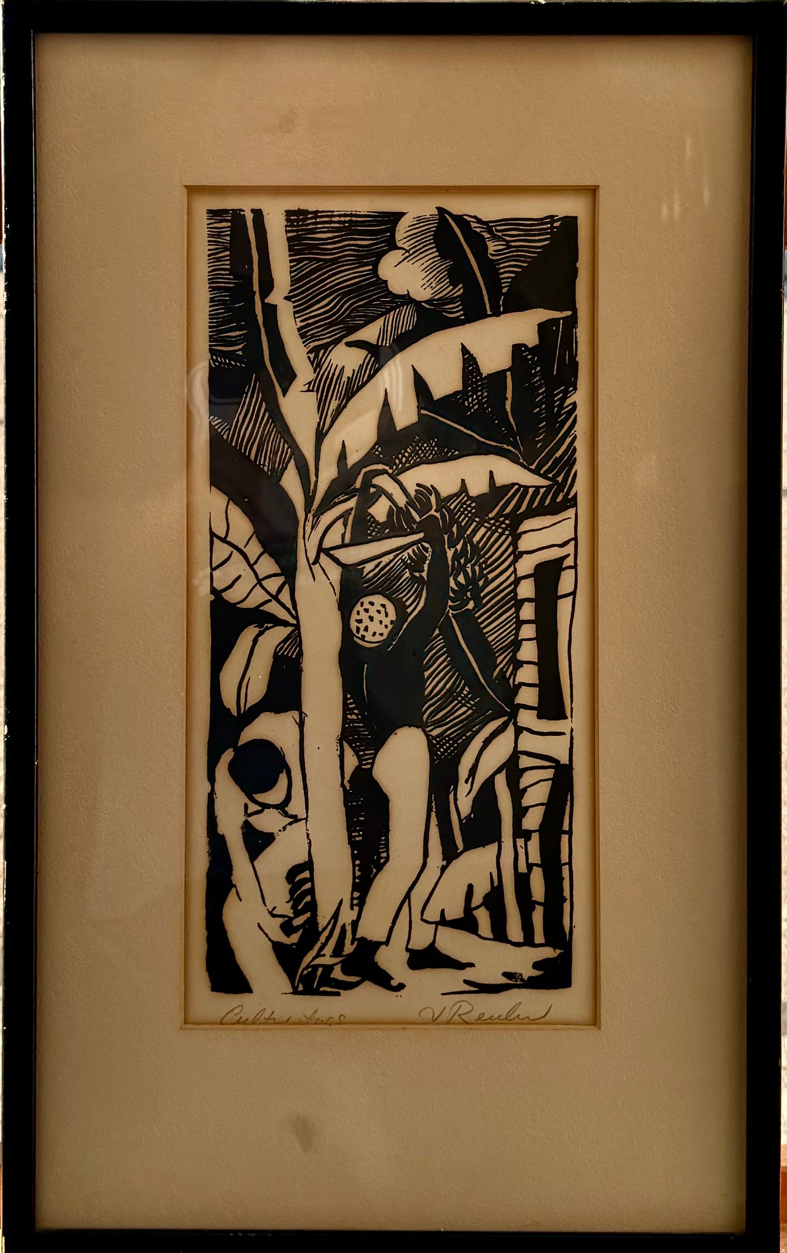 Vintage Mid Century Modern Jamaica Artist Vernal Reuben Woodcut Signed #2 (1 of 4)