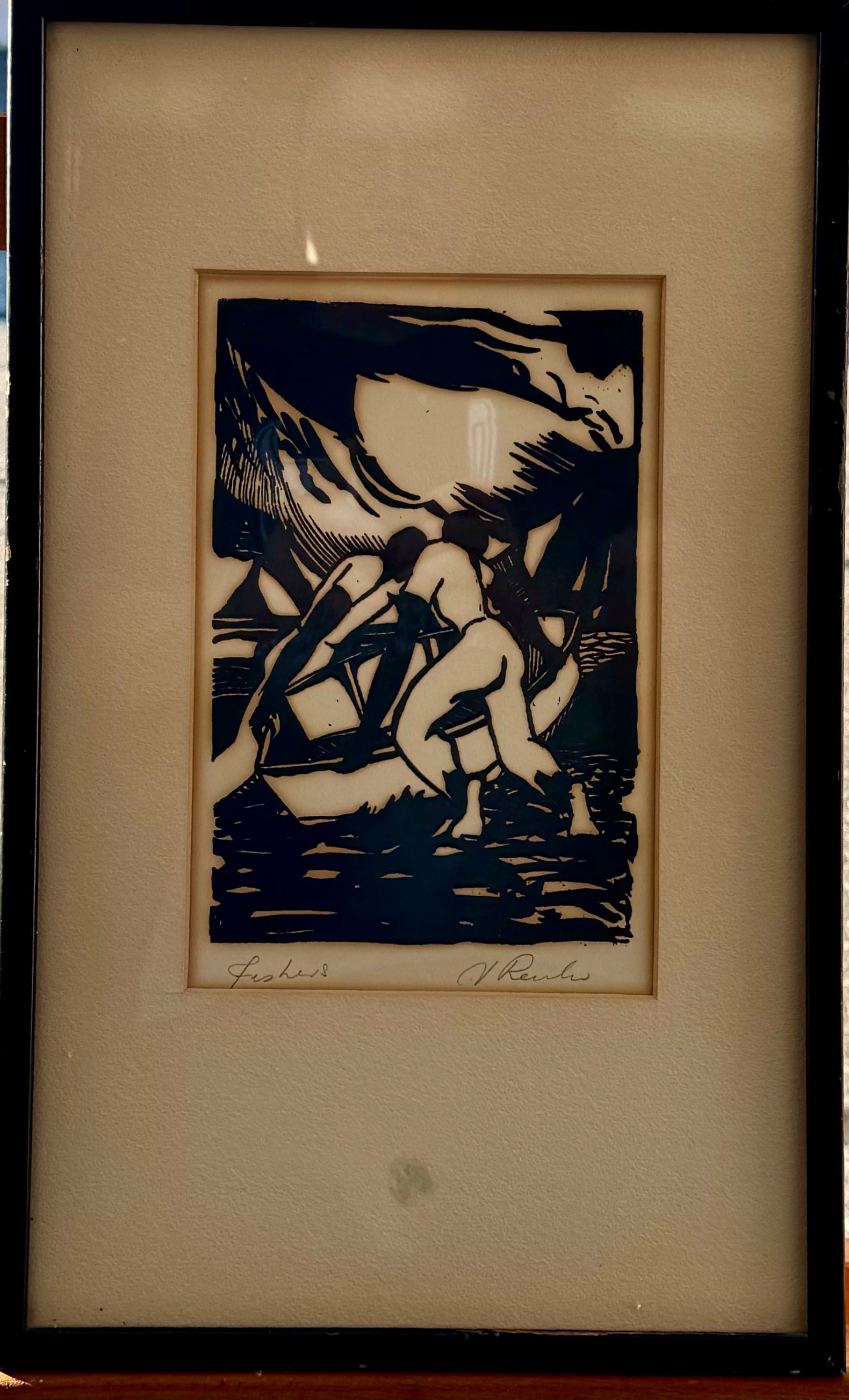 Vintage Mid Century Modern Jamaica Artist Vernal Reuben Woodcut Signed #3 (1 of 4)