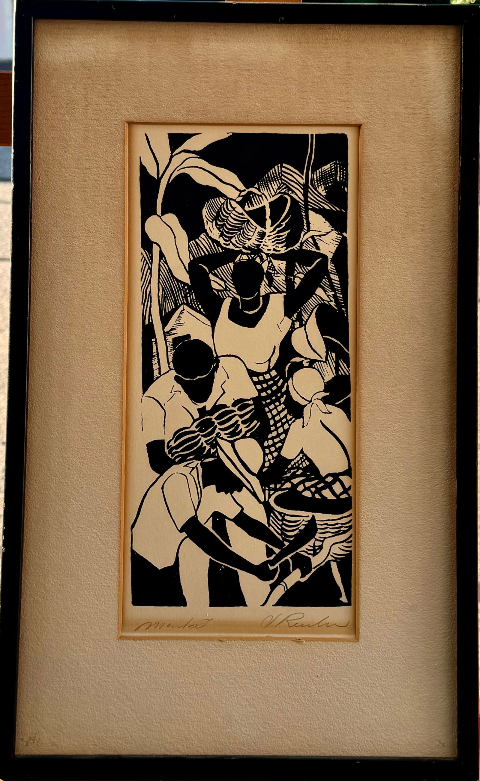 Vintage Mid Century Modern Jamaica Artist Vernal Reuben Woodcut Signed #4 (1 of 4)