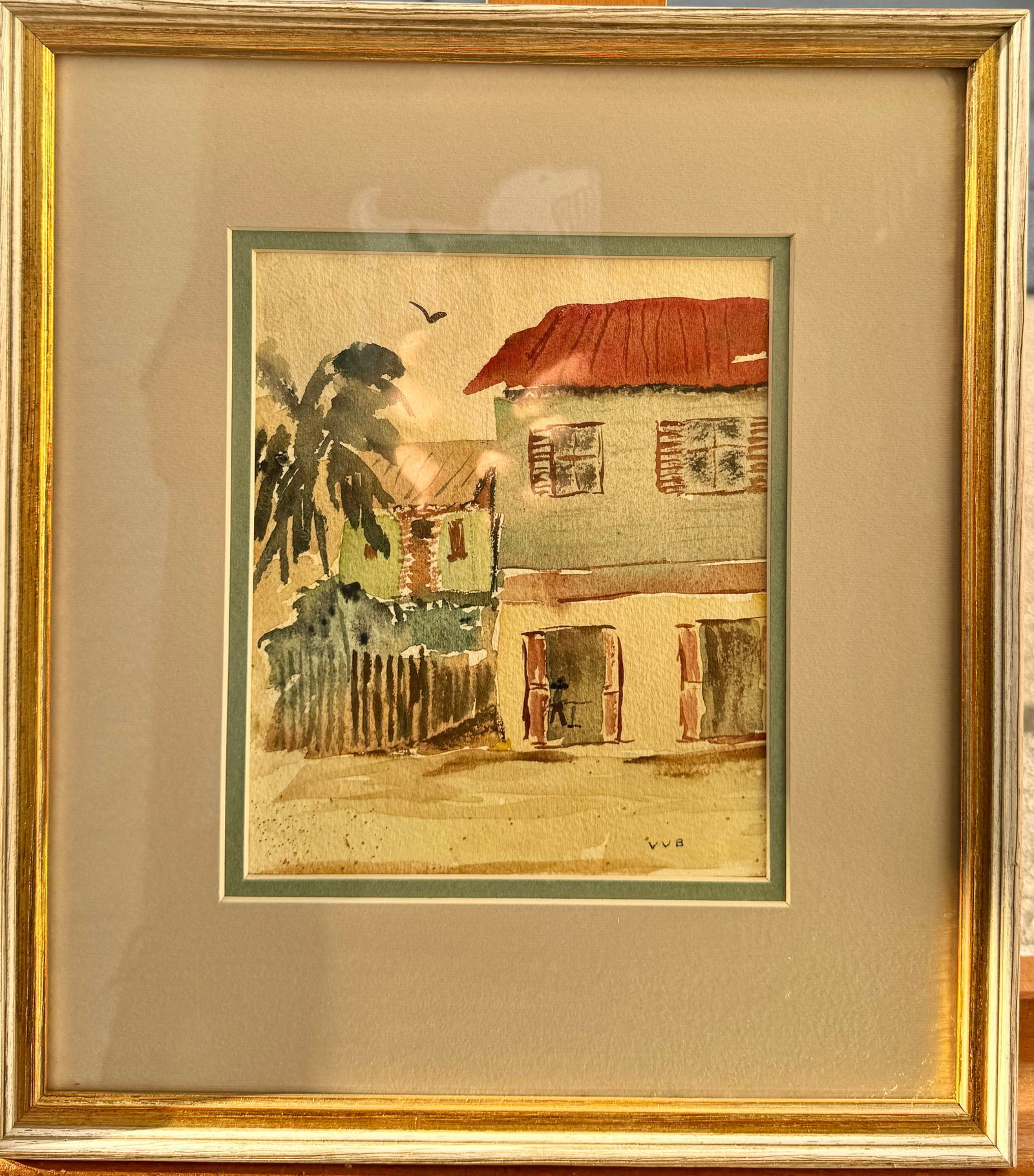 Antique American Impressionist Florida watercolor initialed: Antique American Impressionist Florida watercolor initialed, "VUB" or "V V B", 12 x 11" Overall