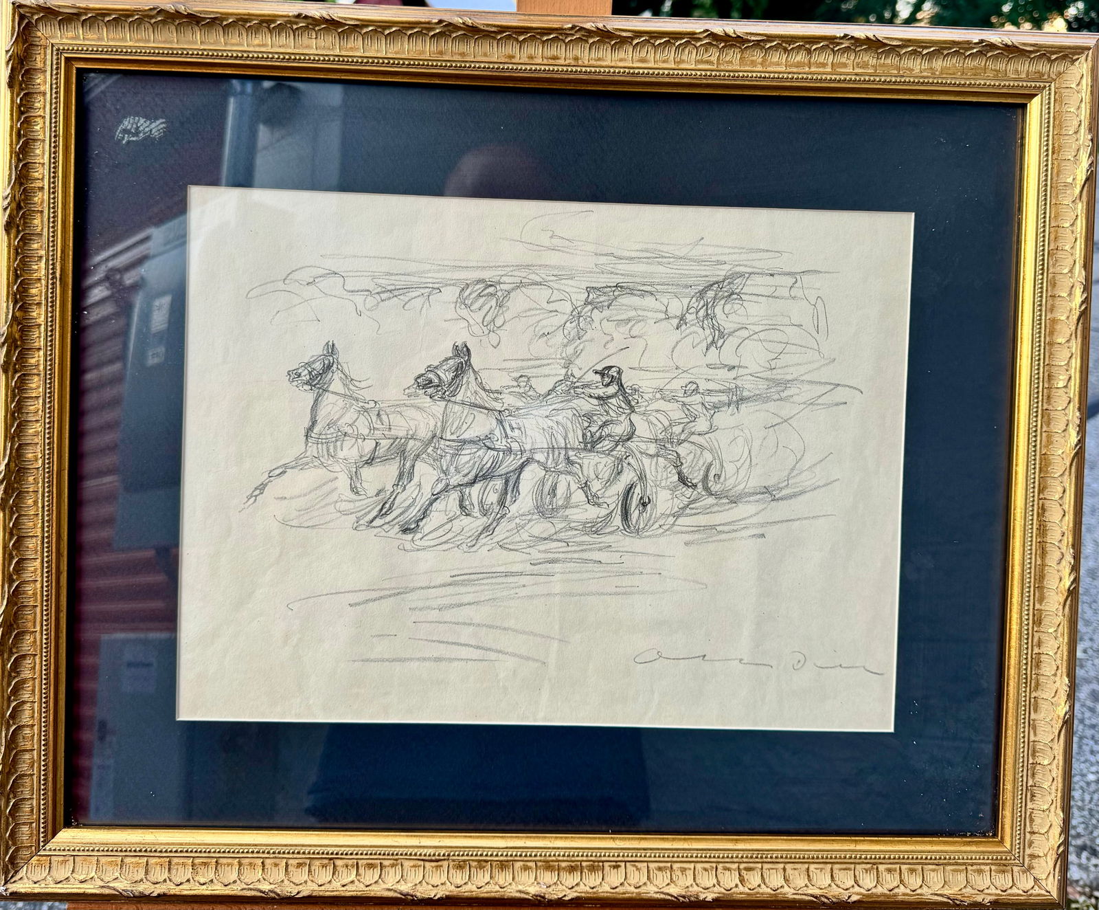 Antique German Expressionist Horse Race Drawing Otto Dill SIgned (1 of 4)