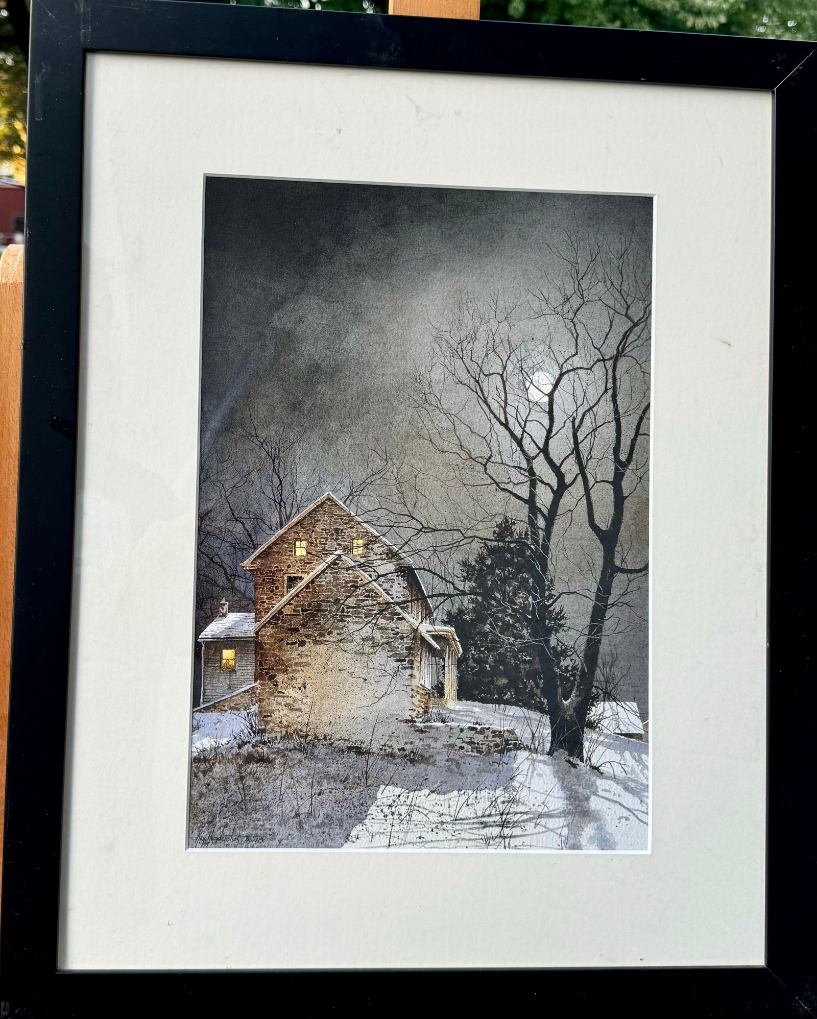 Vintage American Chester County Pennsylvania Winter Nocturne Scene Ray Hendershot print Signed (1 of 2)