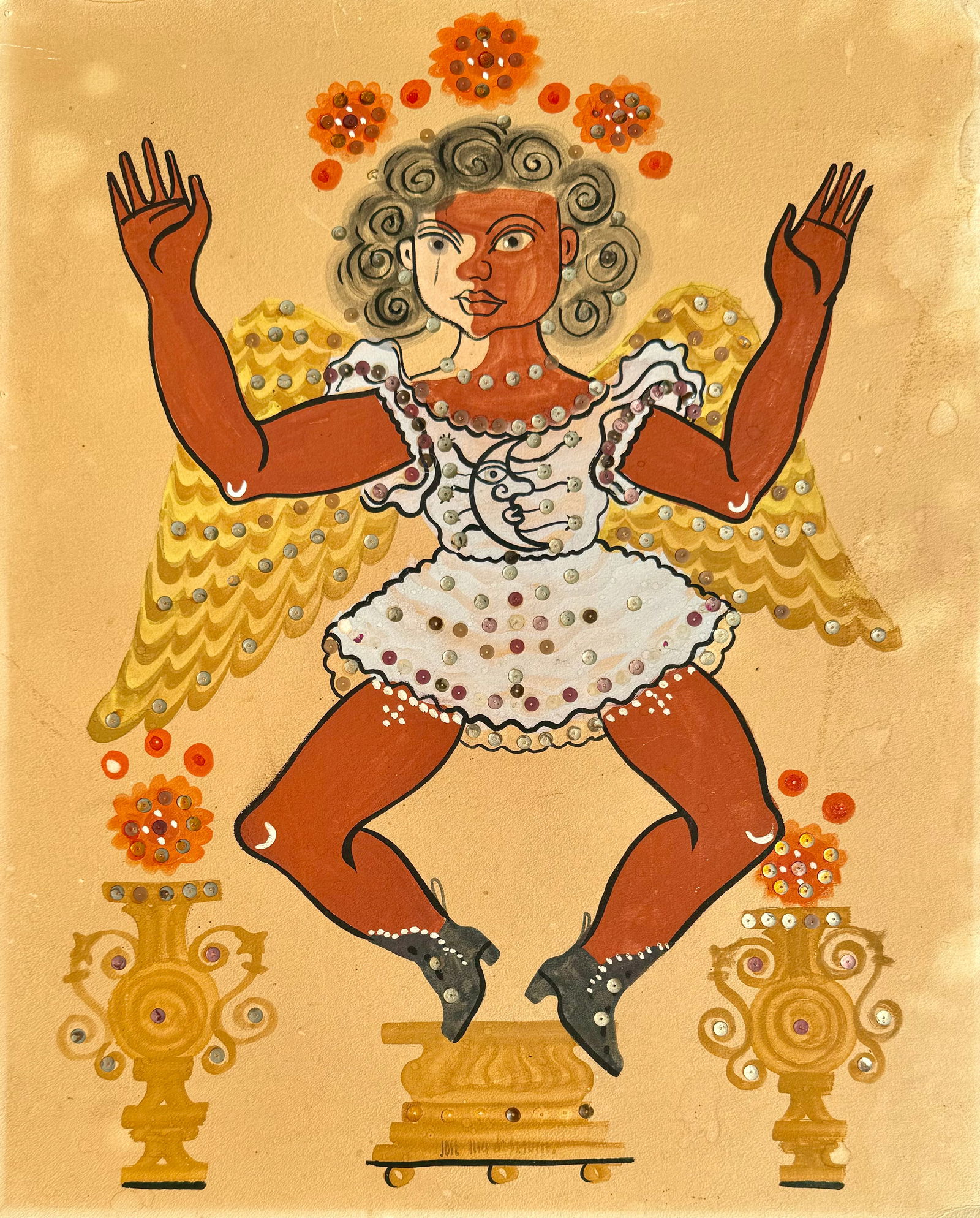 Vintage Mexican Modern Mixed Media Jose Maria De Servin Signed: Vintage Mexican Modern Mixed Media Jose Maria De Servin Signed, SLC, 20 x 16"