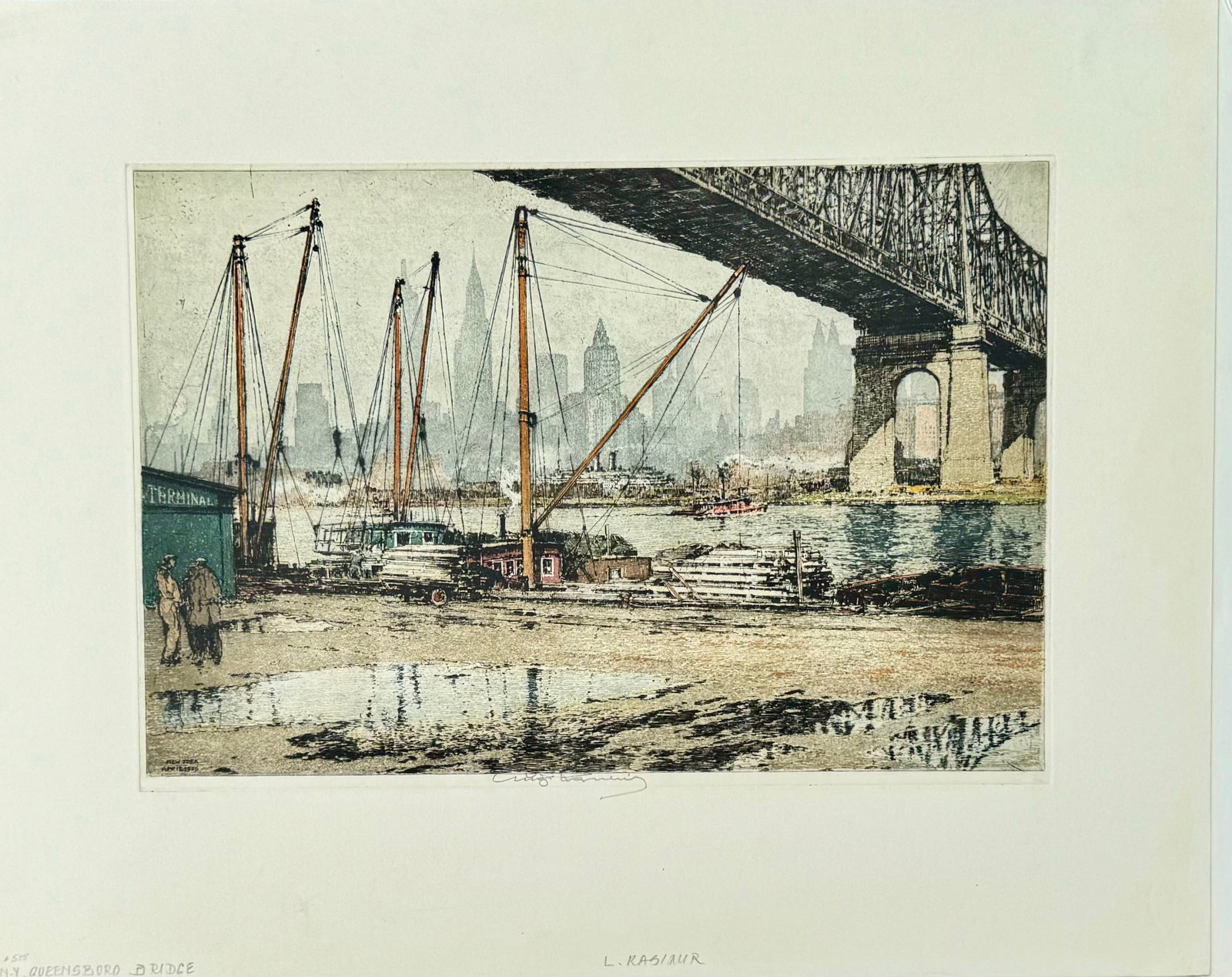 Luigi kasimir Colored Etching Queensboro Bridge, New York SIgned (1 of 4)