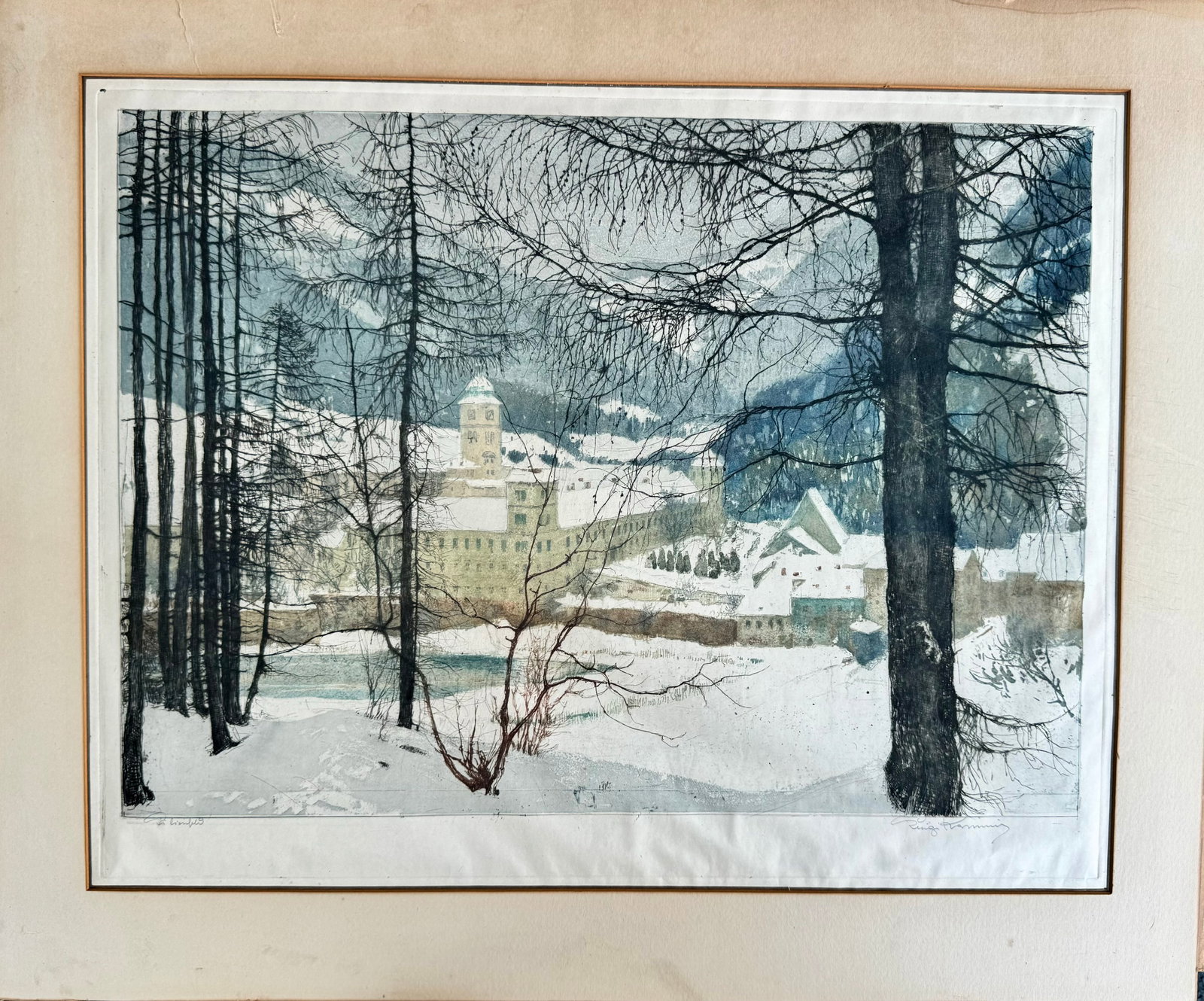 Luigi Kasimir Austria Colored Etching Lillienfeld SIgned (1 of 4)