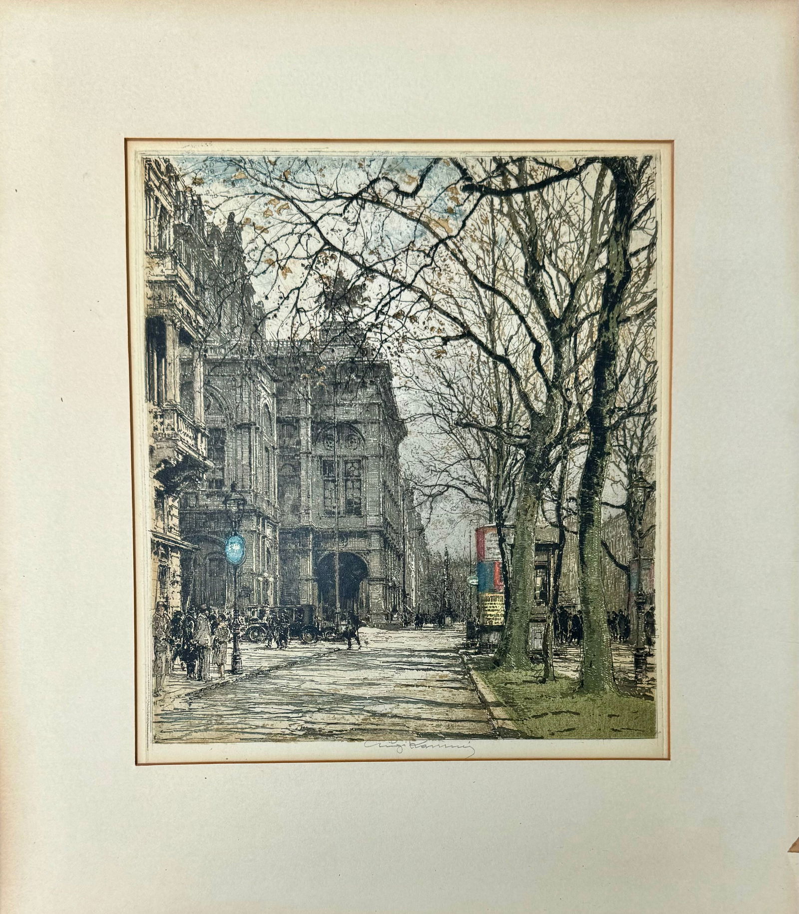 Luigi Kasimir Austria Colored Etching City Scene Signed (1 of 3)