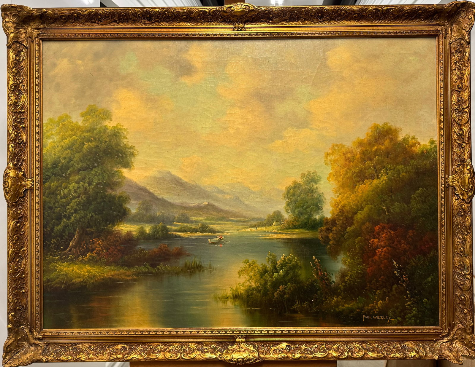 Antique American New York Impressionist Oil painting Paul Wesley Signed: Antique American New York Impressionist Oil painting Paul Wesley Signed O/C Paul Wesley, SLR, scene of Adirondacks in NY State, 28 x 38", 34 x 44" overall Biography Paul Wesley Trained in England, Pau