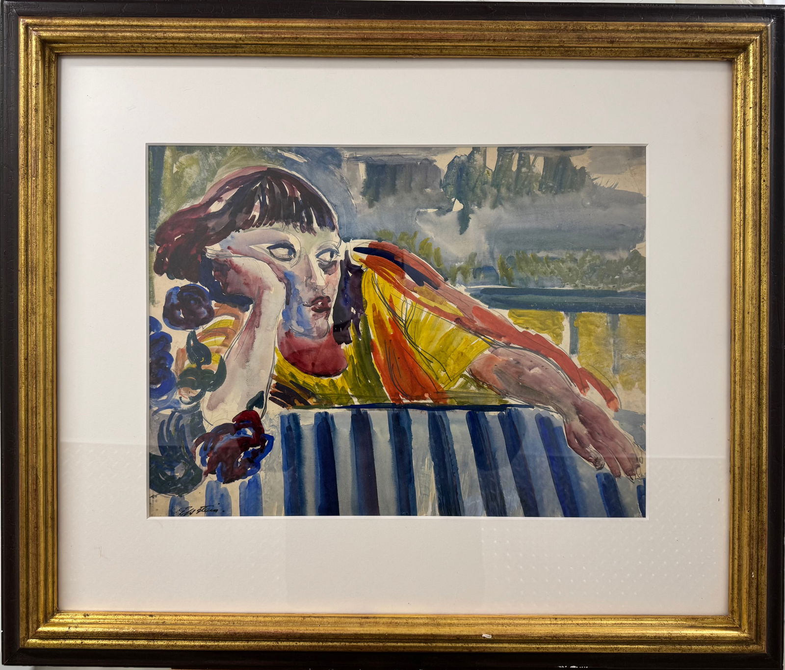 Important Vintage English Pre-War Modernist Artist Jacob Epstein watercolor: Important Vintage English Pre-War Modernist Artist Jacob Epstein watercolor of his wife Margaret Dunlop, watercolor and graphite on paper, and it's signed lower left, and provenance is from the Bernar