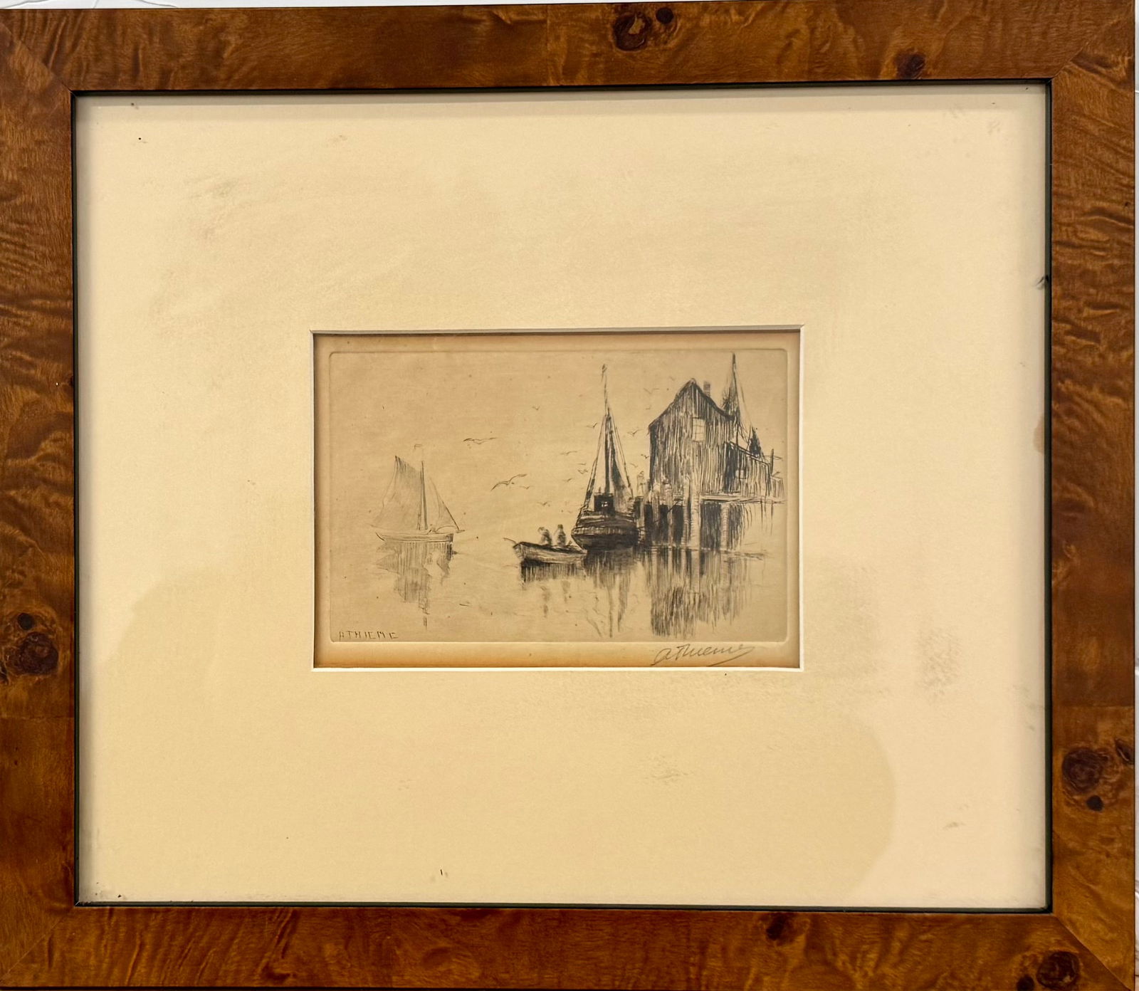 Vintage American Massachusetts Gloucester Artist Original Etching Signed Anthony Thieme: Vintage American Massachusetts Gloucester Artist Original Etching Signed Anthony Thieme,Pencil SIgned, Dated 1940, 4 x 6”, 11 x 13” overall.Anthony Thieme (20 February 1888 – 6 December