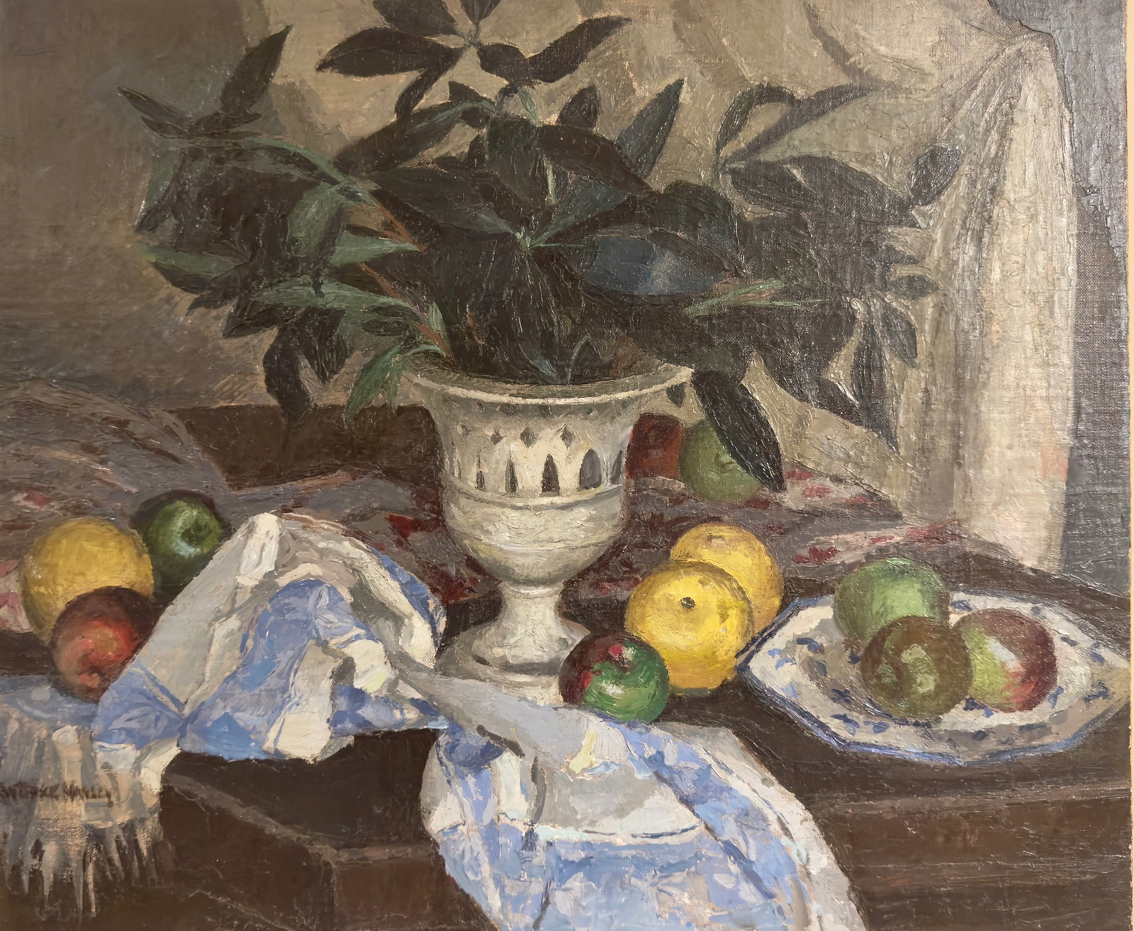Vintage American Chicago Arts and Crafts Oil Painting Signed Constance Harley Still-Life: Vintage American Chicago Arts and Crafts Oil Painting, SLR, Constance Harley, Still-Life, Impressionist Still Life, 21 x 25", circa 1920s. Constance Harley studied at the Art Institute of Chicago wher