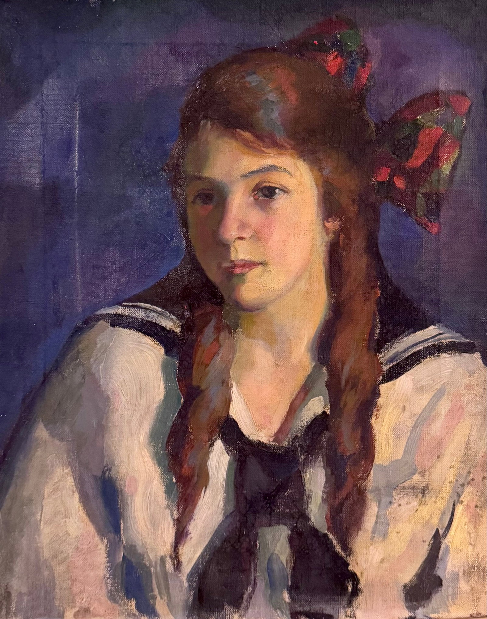 Antique American Impressionist Portrait of a Young Girl: Antique American Impressionist Portrait of a Young Girl, 20 x 16", circa 1920"s