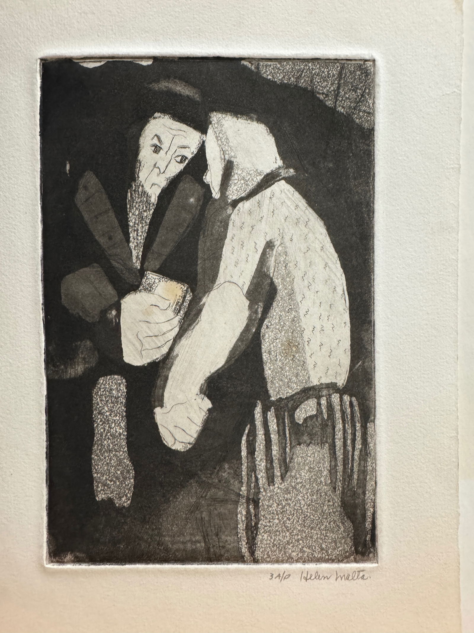 Vintage American New York WPA Artist Helen Wagner Malta Etching Signed #3: Vintage American New York WPA Artist Helen Wagner Malta Etching Pencil Signed #3, 3rd Artist Proof, 10 x 8" Sheet