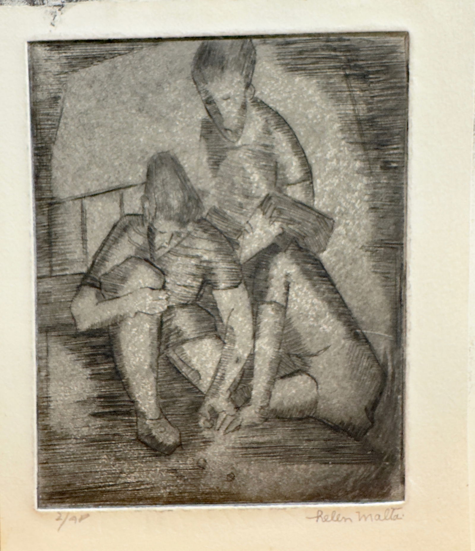 Vintage American New York WPA Artist Helen Wagner Malta Etching Signed #4: Vintage American New York WPA Artist Helen Wagner Malta Etching Pencil Signed #4, 2nd Artist Proof, 6 x 5" sheet