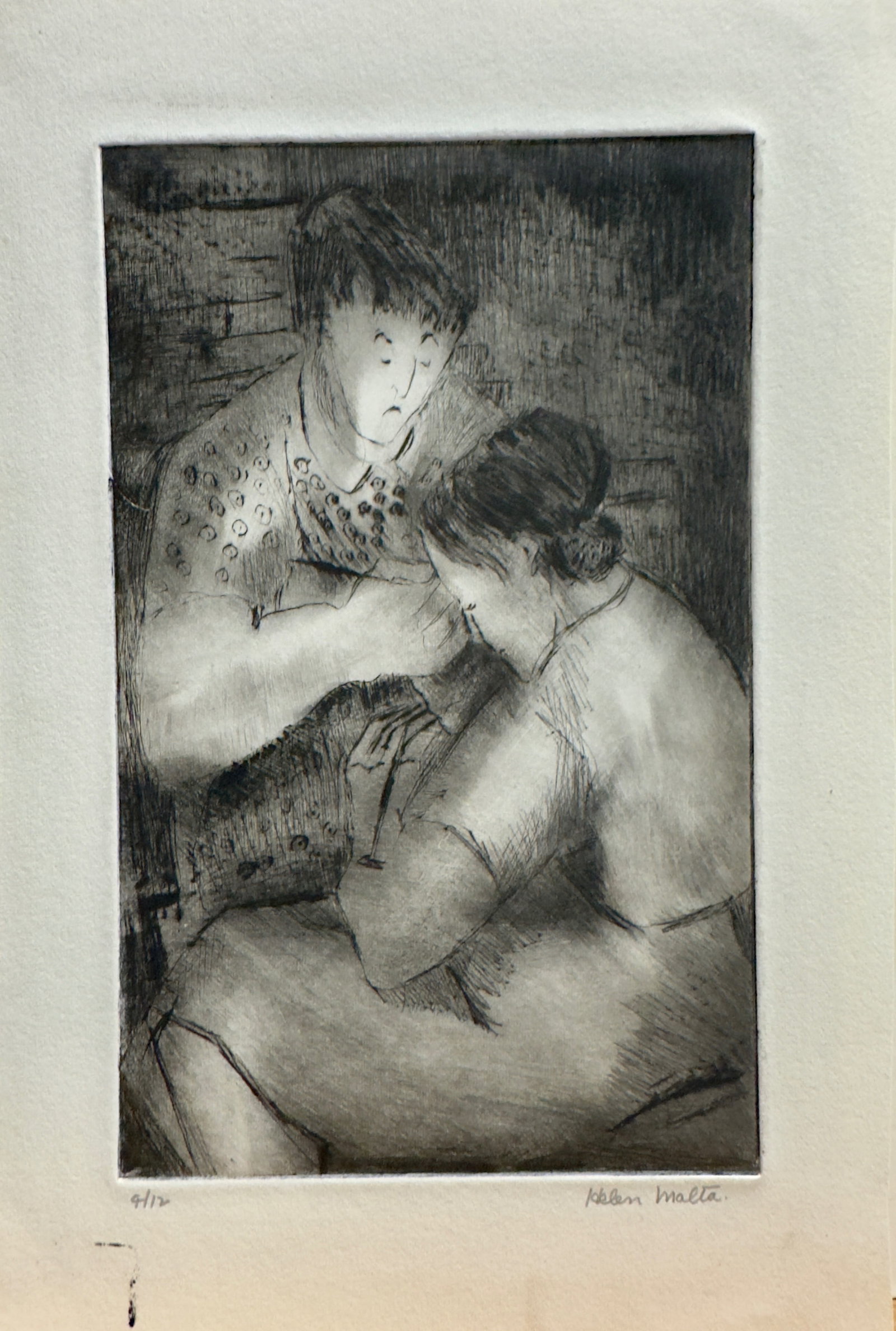 Vintage American New York WPA Artist Helen Wagner Malta Etching Signed #5: Vintage American New York WPA Artist Helen Wagner Malta Etching Ink Signed #5, 4/12, 10 x 7" Sheet