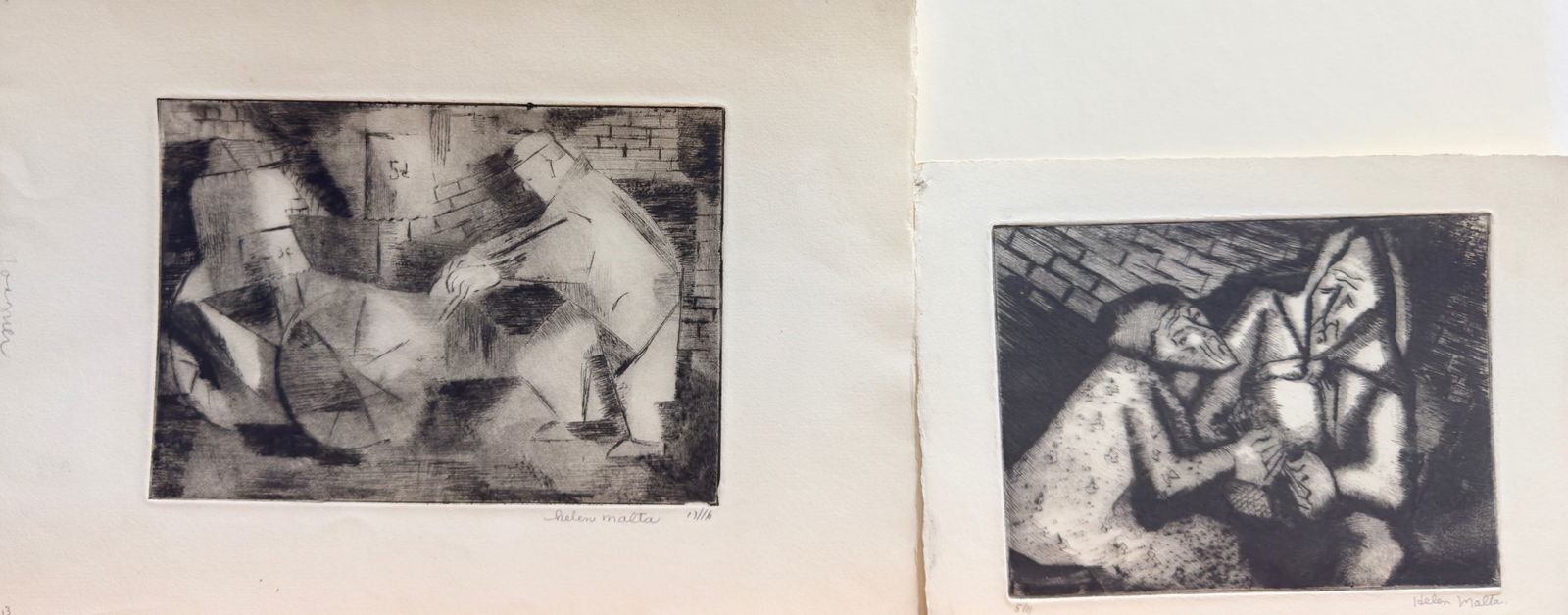 (2) Pair of Helen Malta Wagner WPA Etchings Signed #13: (2) Pair of Helen Malta Wagner WPA Etchings Pencil Signed #13, 13/16, and "Bunch of Scallions", 5/11, 8 x 11" Largest Sheet Size