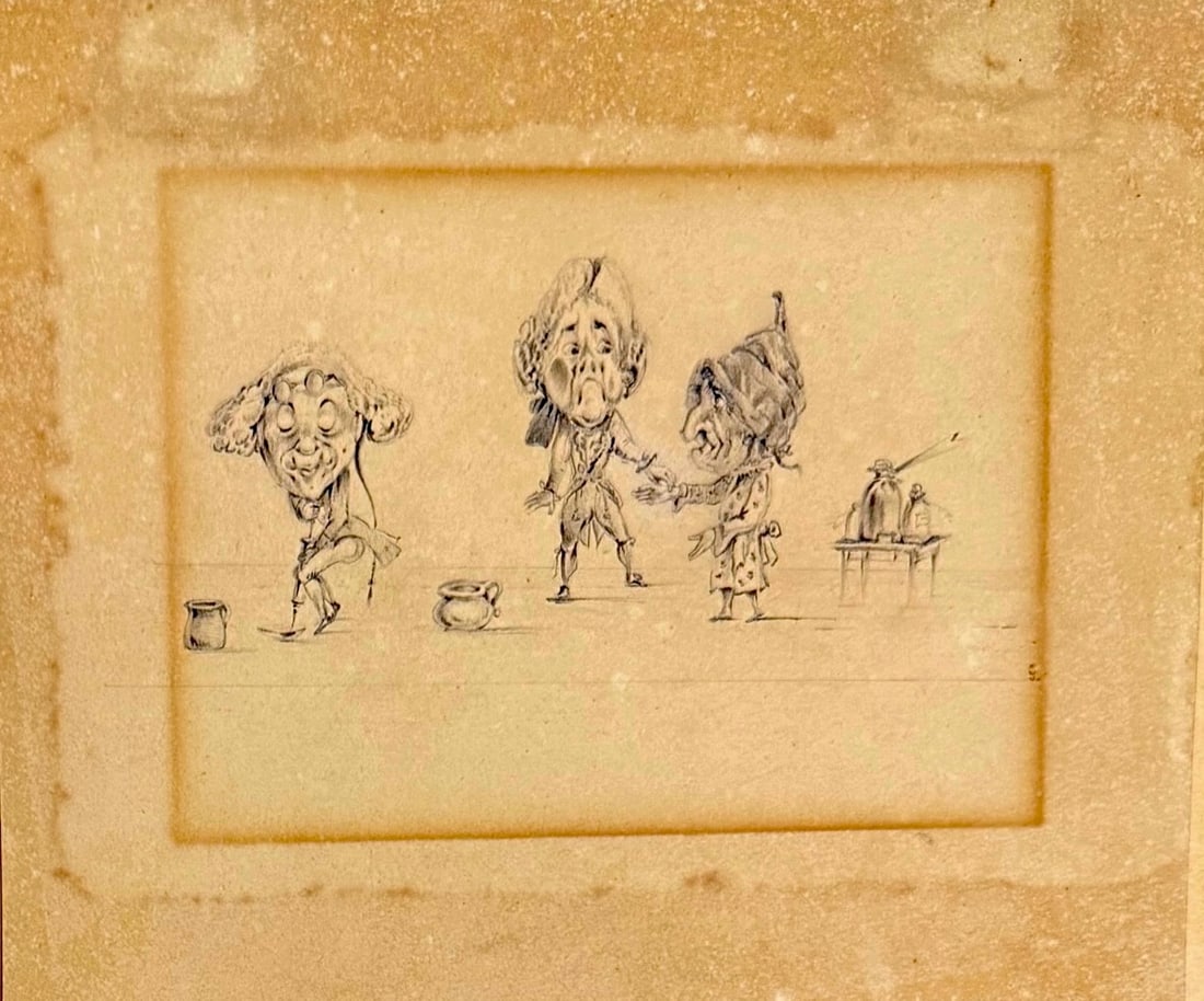 Antique 19th Century French Artist Caricature Jean Ignace Isidore Gérard drawing: Antique 19th Century French Caricaturist Artist Jean Ignace Isidore Gérard drawing, 4 x 5”, 8” x 9” Board. Jean Ignace Isidore Gérard (French pronunciation: [??? i?as izid?? ?e?a?]