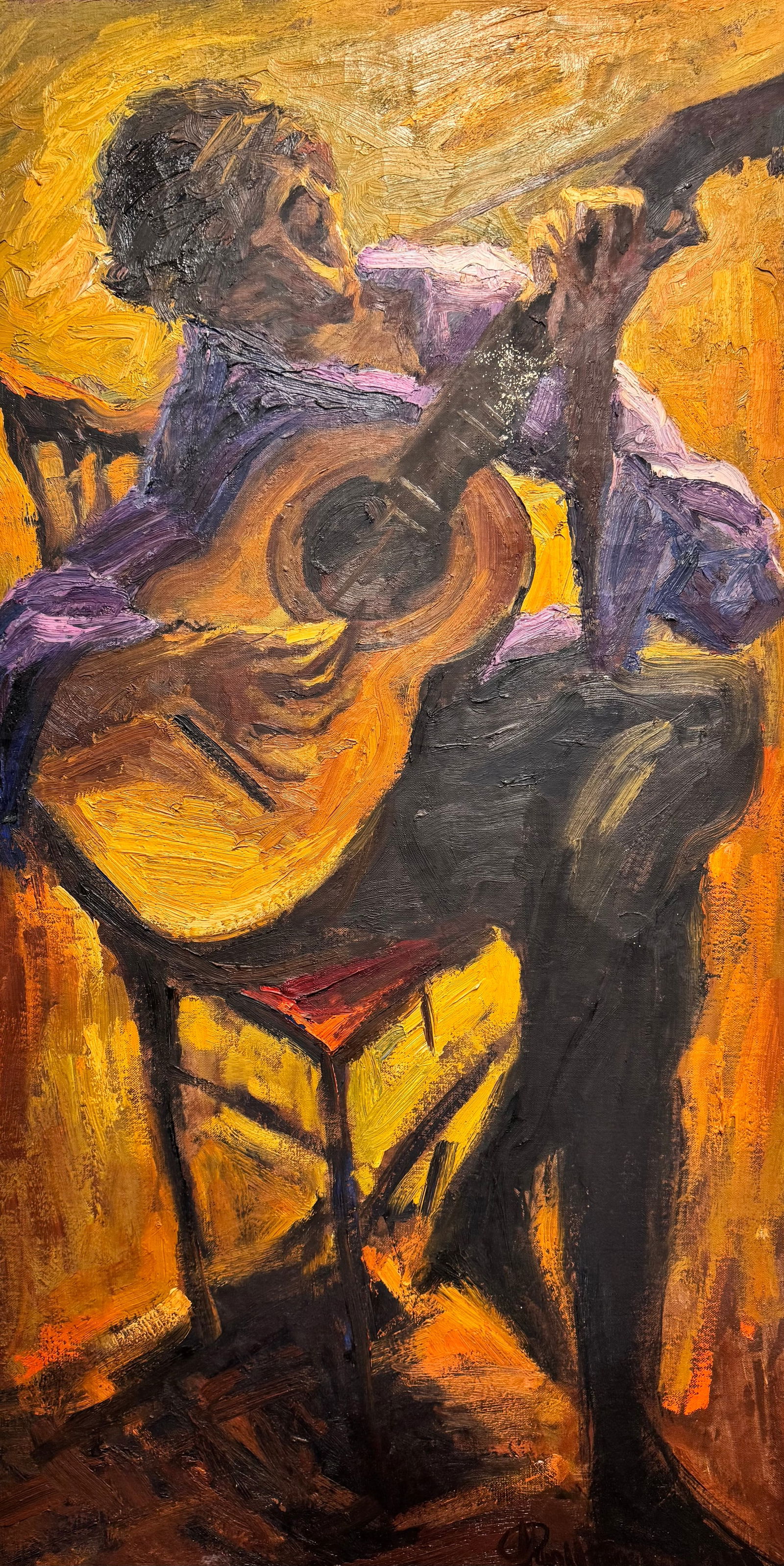 Vintage American Pre War Russian Jewish artist Painting Signed Arnold Hoffman: Vintage American Pre War Figurative Expressionist Painting Signed Illegibly, SLR, 36 x 24"