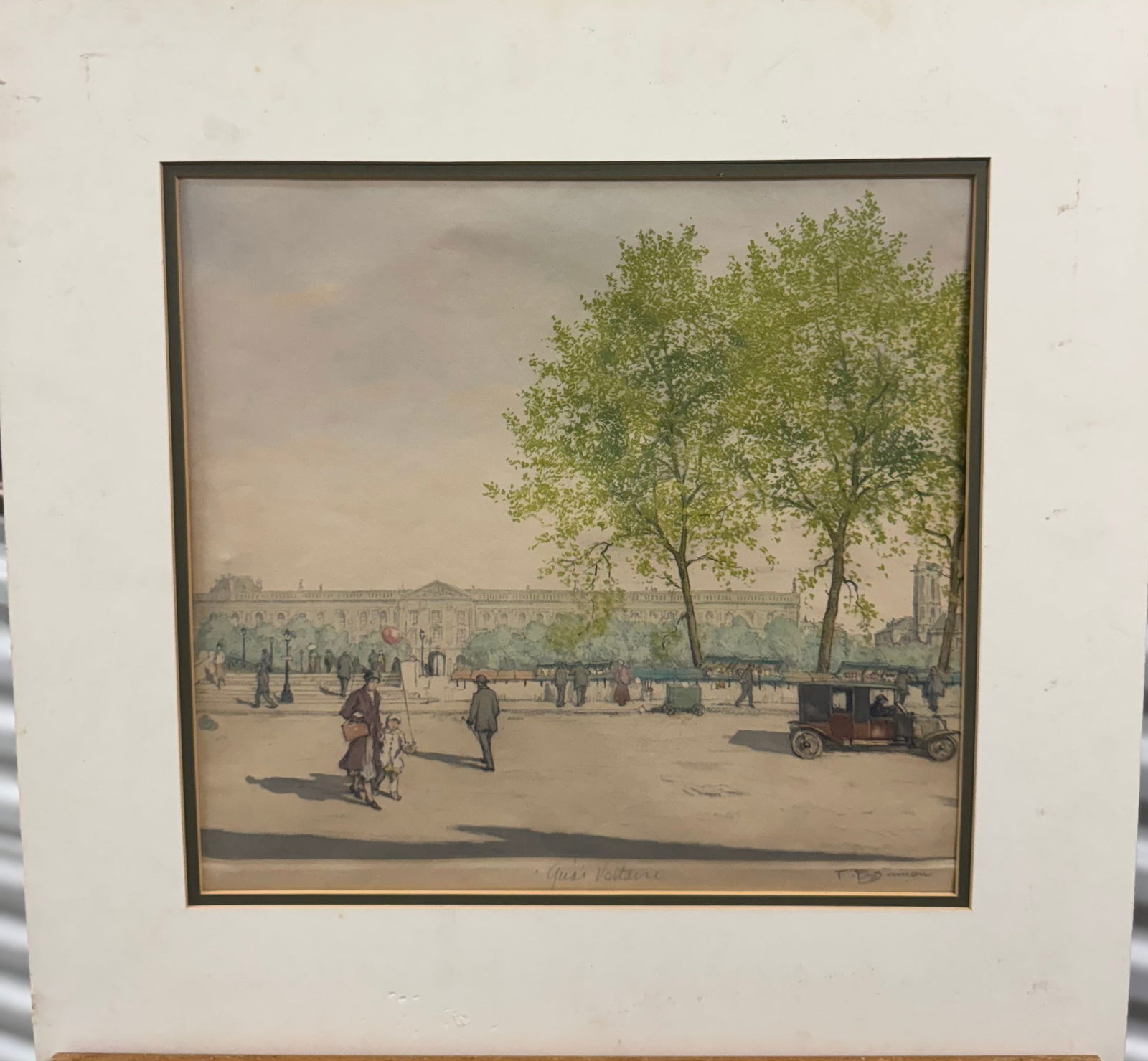 Vintage Tavik Frantiek Simon Colored Etching signed: Vintage Tavik Frantiek Simon Colored Etching, Czech Republic artist, entitled "Quai Voltaire", pencil signed, 14 x 13" sight, 19 x 18" MatŠimon was born in Železnice (known at that time as Eisenstad