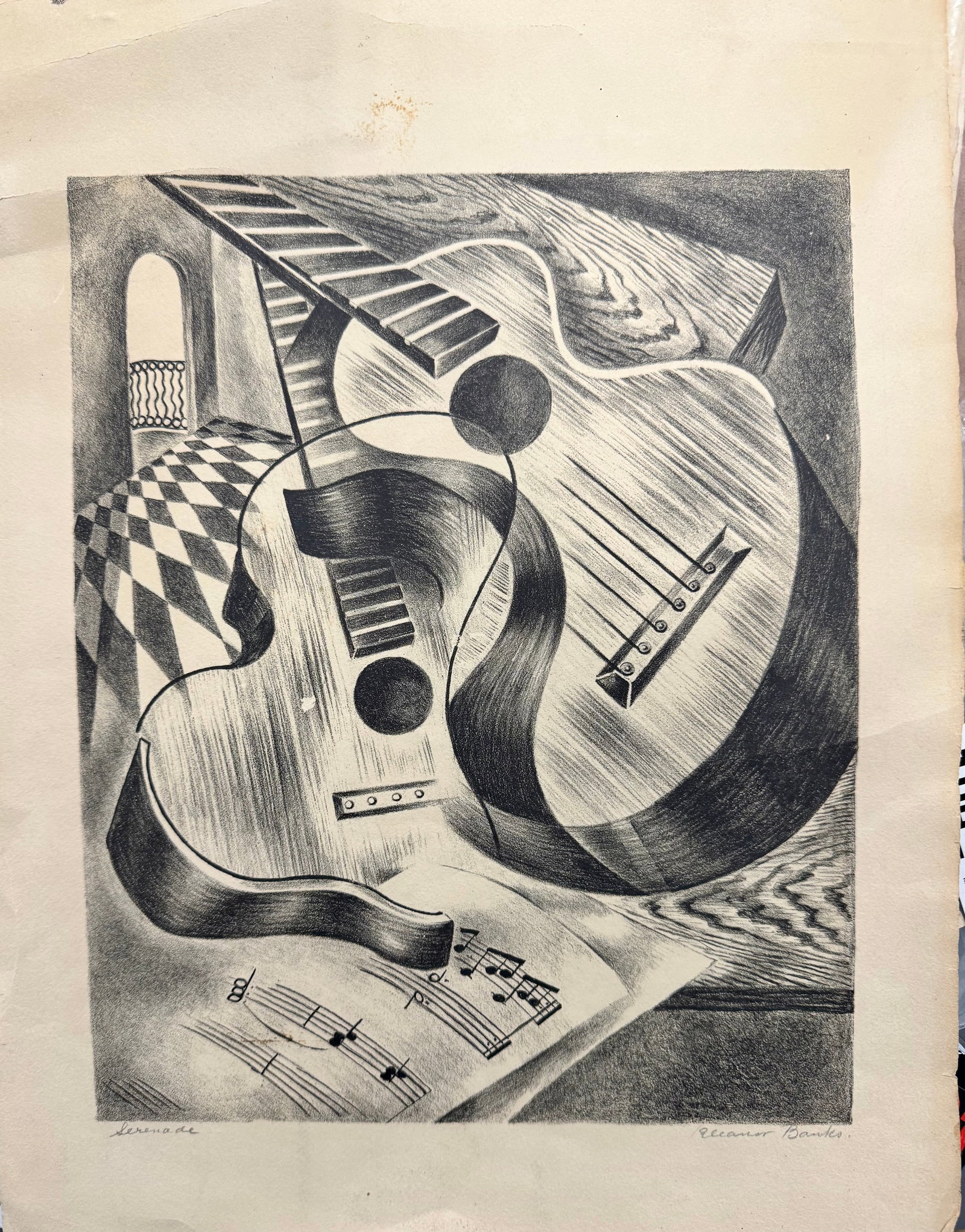 Vintage Philadephia WPA Artist Lithograph Signed Eleanor Banks: Vintage Philadephia WPA Artist Lithograph Signed Eleanor Banks, entitled "Serenade", 11 x 9" image" 15 x 11" sheet. There isn't a bio out there other than she was working in the WPA (Philadelphia) dur
