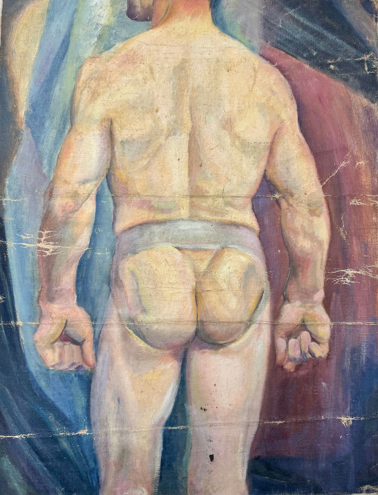 Vintage Modernist Male Nude American Impressionist Marion Butler Ewald Signed: Vintage Modernist Male Nude American Impressionist Marion Butler Ewald Signed, signed verso M.Butler, Life" and estate stated, 30 x 22", unstretched.Marion Butler Ewald (1910 - 1944) was active/lived