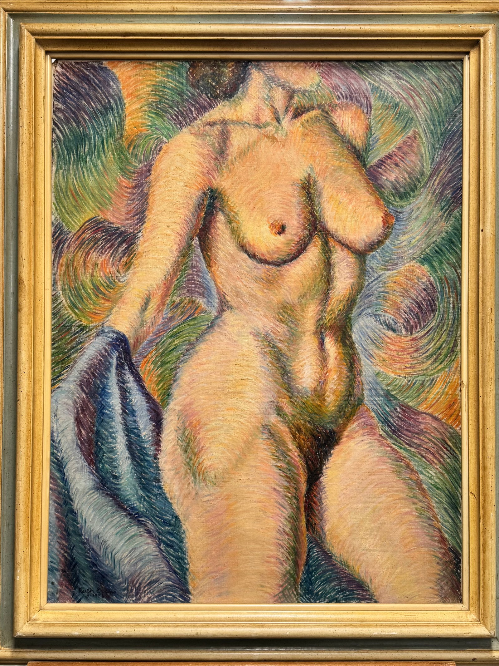 Vintage Pre War American Modern Female Nude Signed Oil Painting: Vintage Pre War American Modernist Female Nude Signed oil painting, SLL, Ruth Evans, dated 1936, 23 x 19", 31 x 25", she ehibited at the Society of Independant Artists, New York CIty in 1918, and work