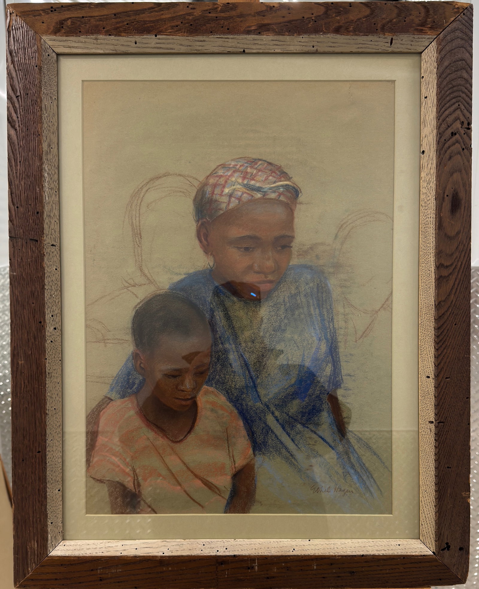 Ethel Hagan Pastel of a Southern Black Woman Signed: Ethel Hagan Pastel of a Southern Black Woman Signed, 21 x 15", 28 x 23" Framed Ethel H. Hagen started her art education at the National Academy of Design, N.Y. and Pratt Institute, Brooklyn. Some year