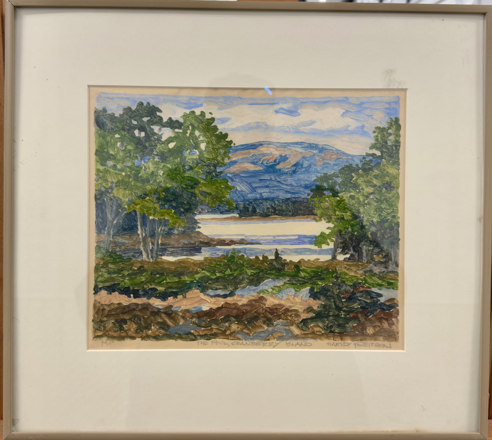 Harvey Peterson Maine Artist Monoprint SIgned #1: Harvey Peterson Maine Artist Monoprint SIgned, 8 x 10", 14 x 16" Framed Peterson earned a B.F.A. and an M.F.A. from the Maryland Institute College of Art and had a long career teaching painting in pri