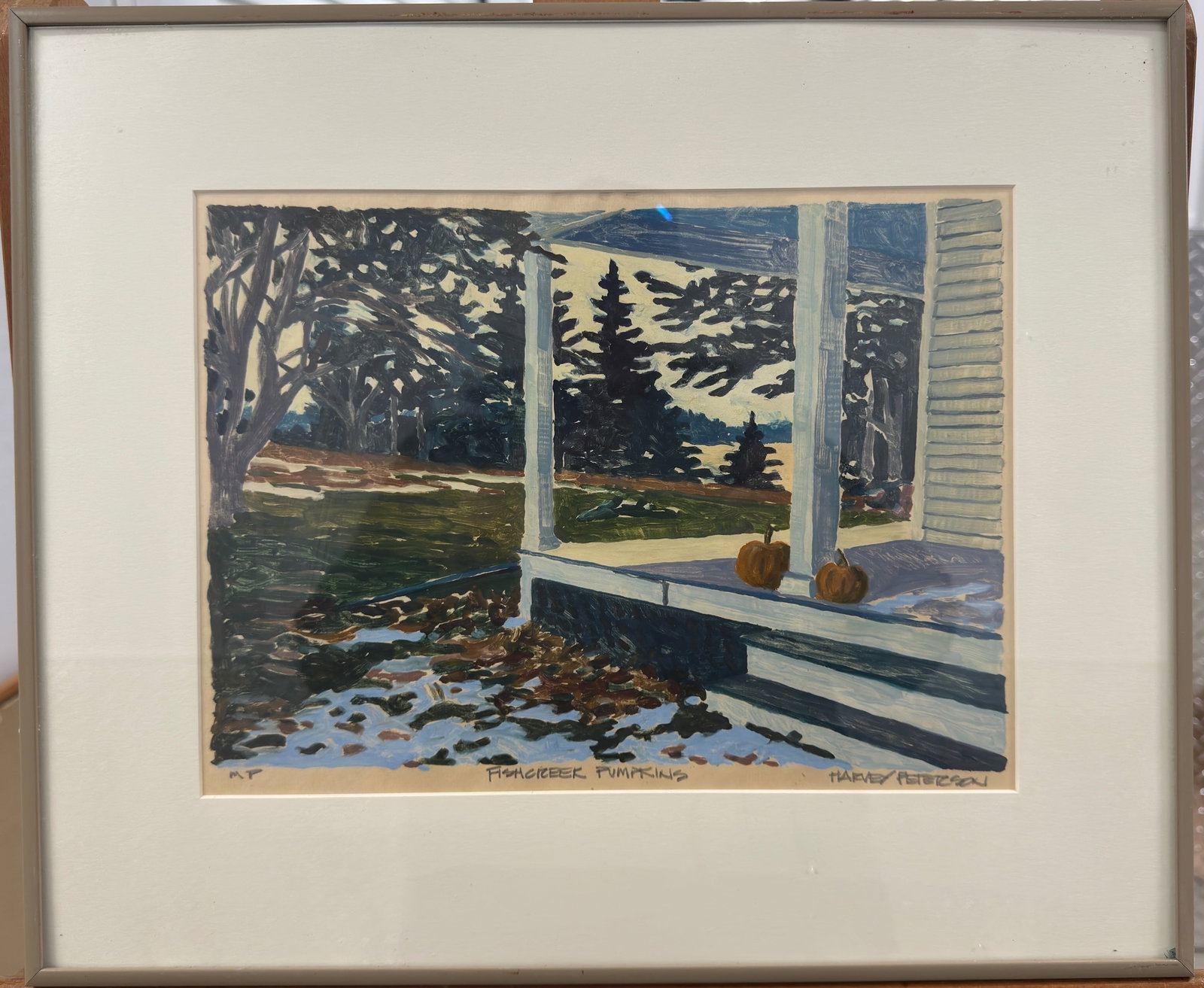 Harvey Peterson Maine Artist Monoprint SIgned #2: Harvey Peterson Maine Artist Monoprint SIgned #2, 9 x 12", 15 x 18" Framed Peterson earned a B.F.A. and an M.F.A. from the Maryland Institute College of Art and had a long career teaching painting in 