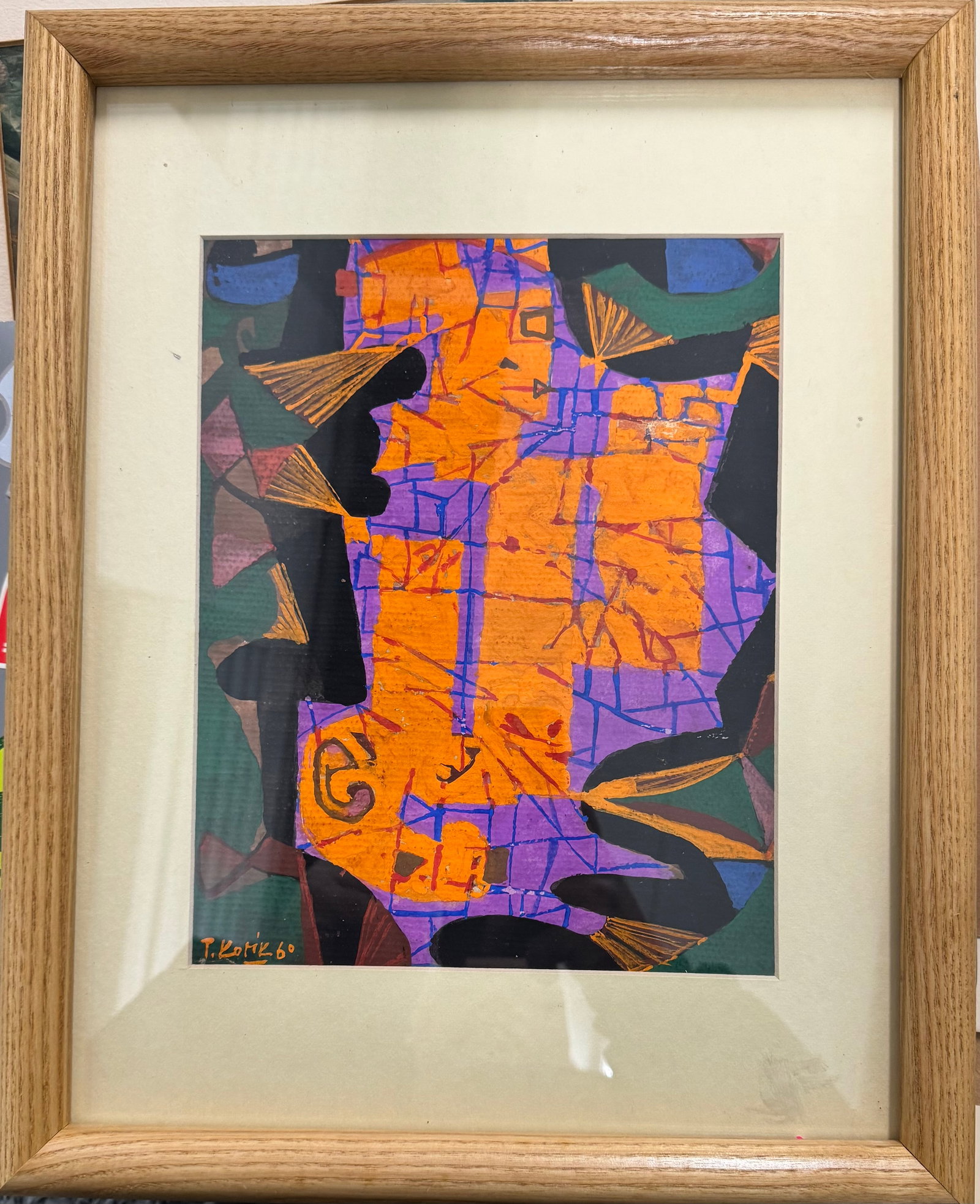 Pravoslav Kotik Czech Modern Abstract Expressionist Mixed Media signed 1960: Pravoslav Kotik Modern Abstract Expressionist Mixed Media signed 1960, SLL, 9 x 7", 15 x 12" framed From 1908 to 1912 he studied at the School of Applied Arts in Prague under Emanuel Dít?t, Karel Ví