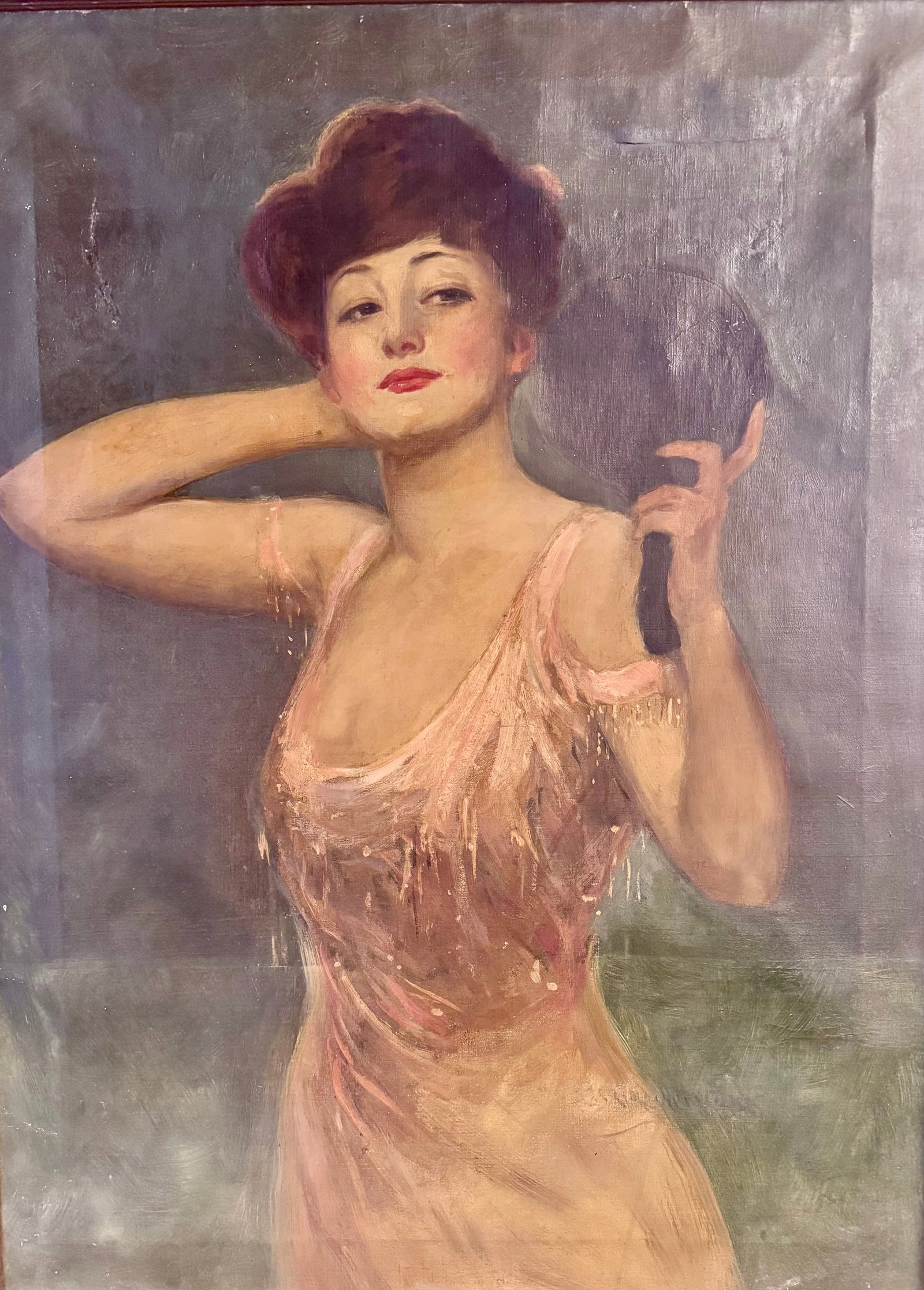 Antique American Impressionist Zeigfeld Follies Girl Portrait Oil Painting Signed: Antique American Impressionist Zeigfeld Follies Girl Portrait Oil Painting Signed, Signed lower middle right, see pic, 30 x 22", 33 x 25" Framed.