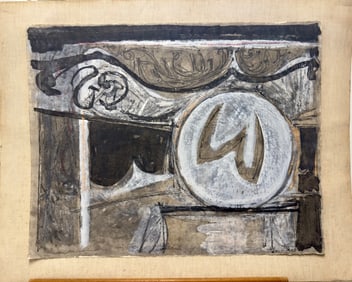 Vintage Mid Century Modern Absract Mixed Media Signed New York 1956