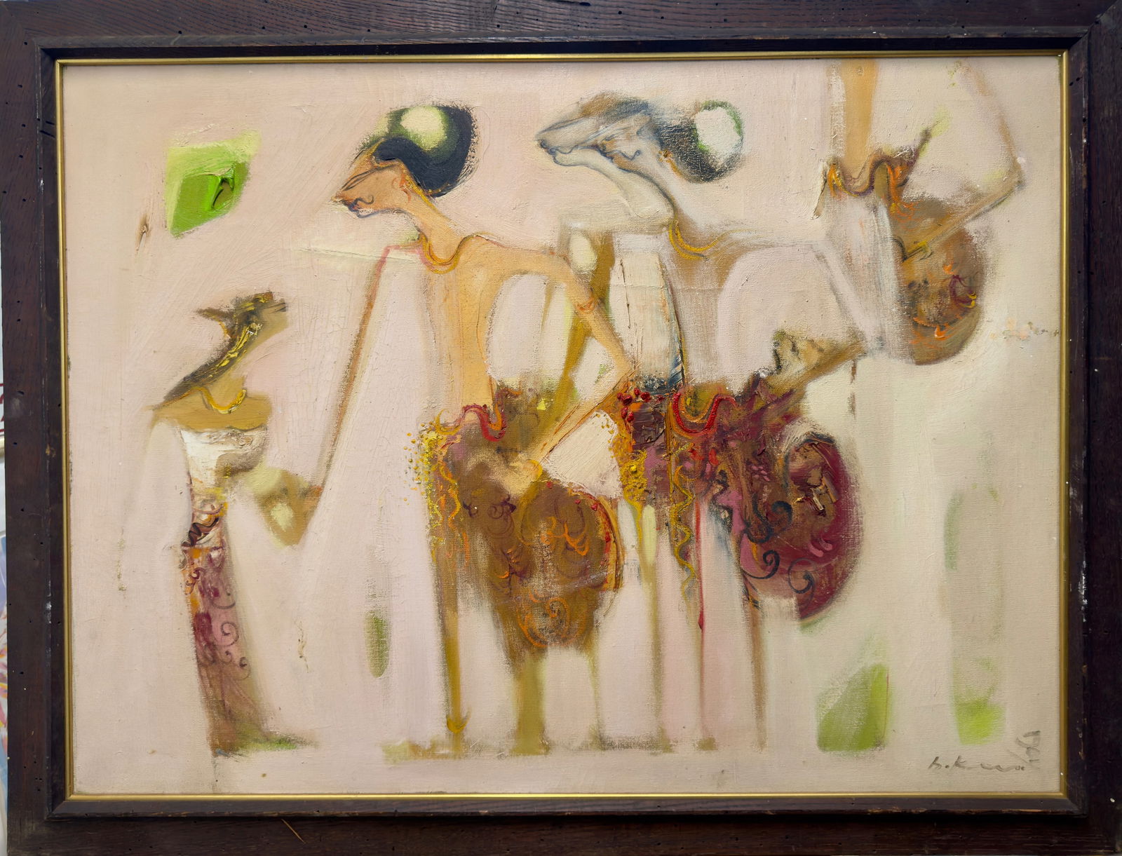 Vintage MCM Abstract Balinese Oil Painting Signed (1 of 5)