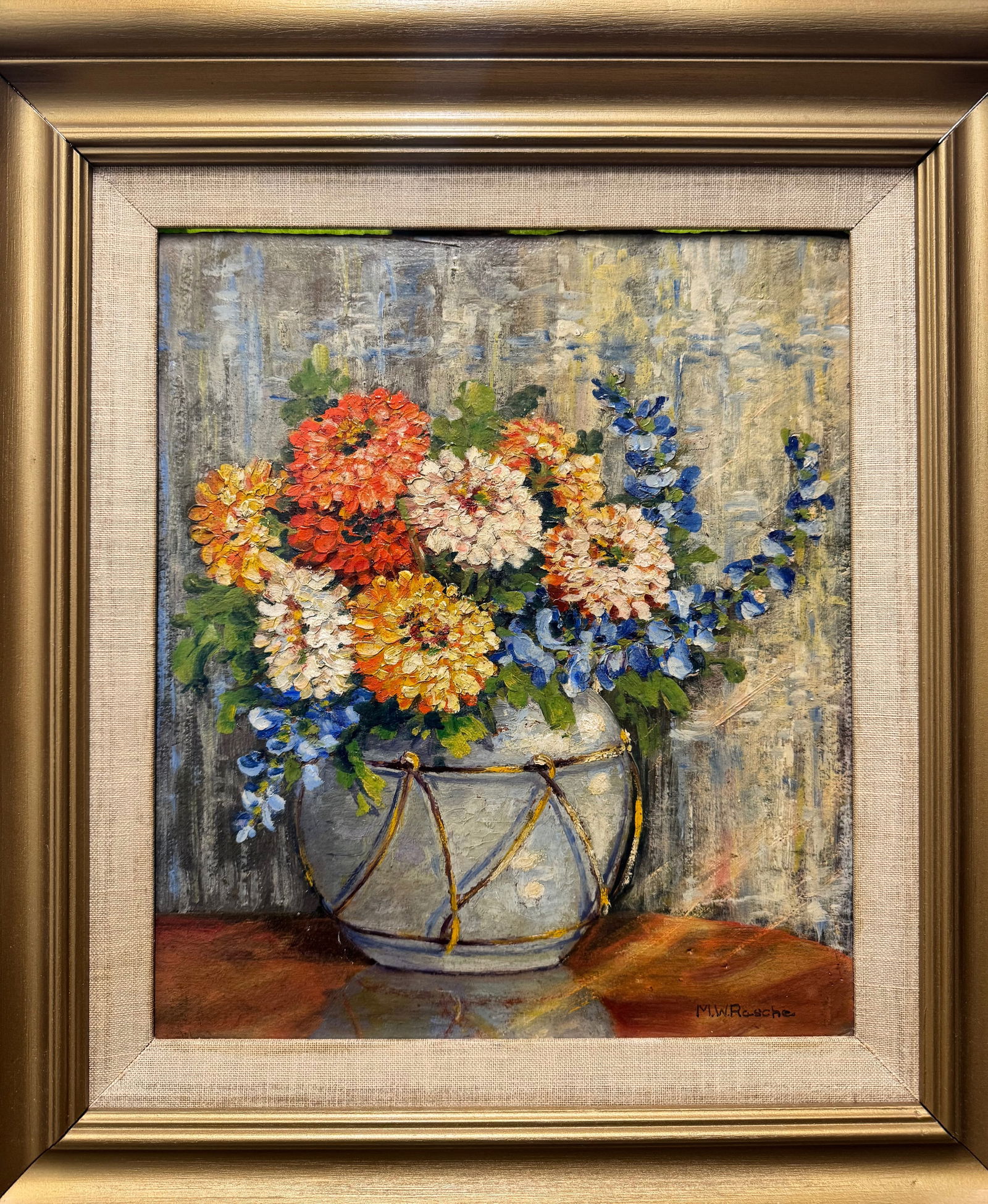 Antique American Newcomb College New Orleans Impressionist Mary Walcot Rasche Still-Life Signed Oil (1 of 3)